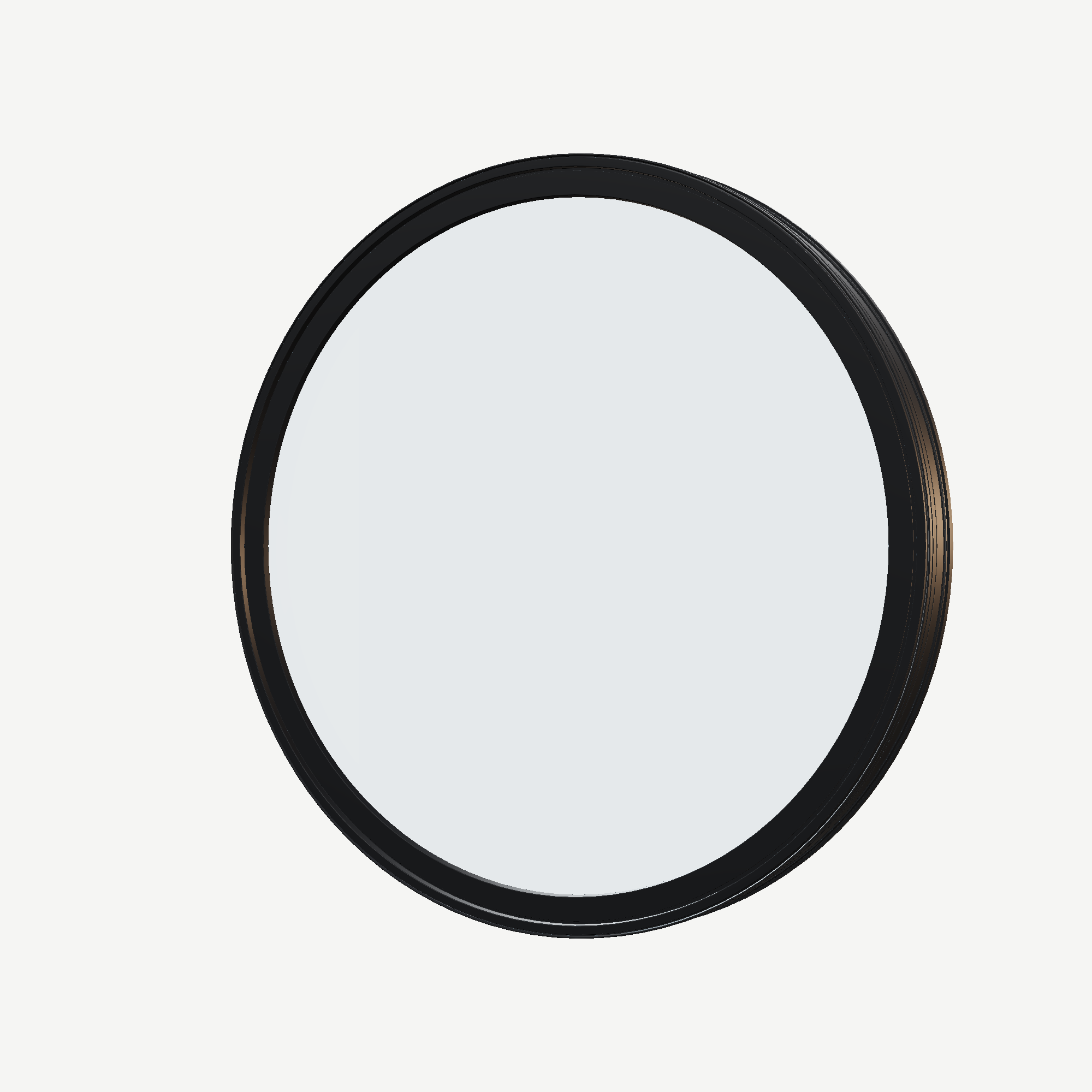 Angled exterior view of the 36 × 36 inch circle, black exterior / black interior, without nailing flange