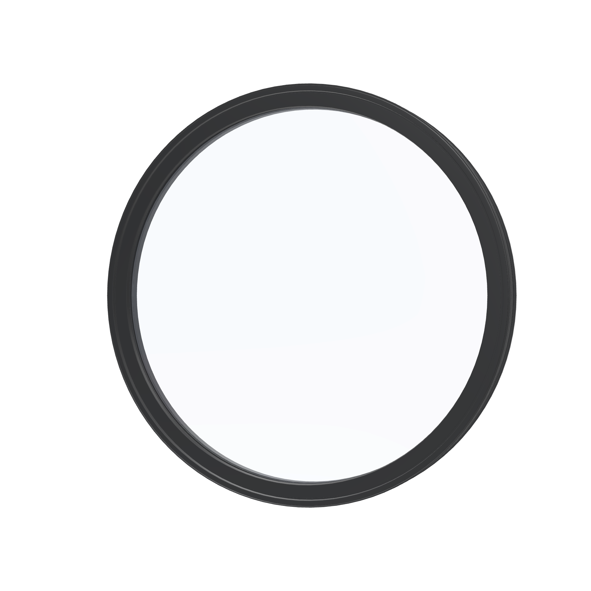 Angled exterior view of the 36 × 36 inch circle, black exterior / black interior, without nailing flange