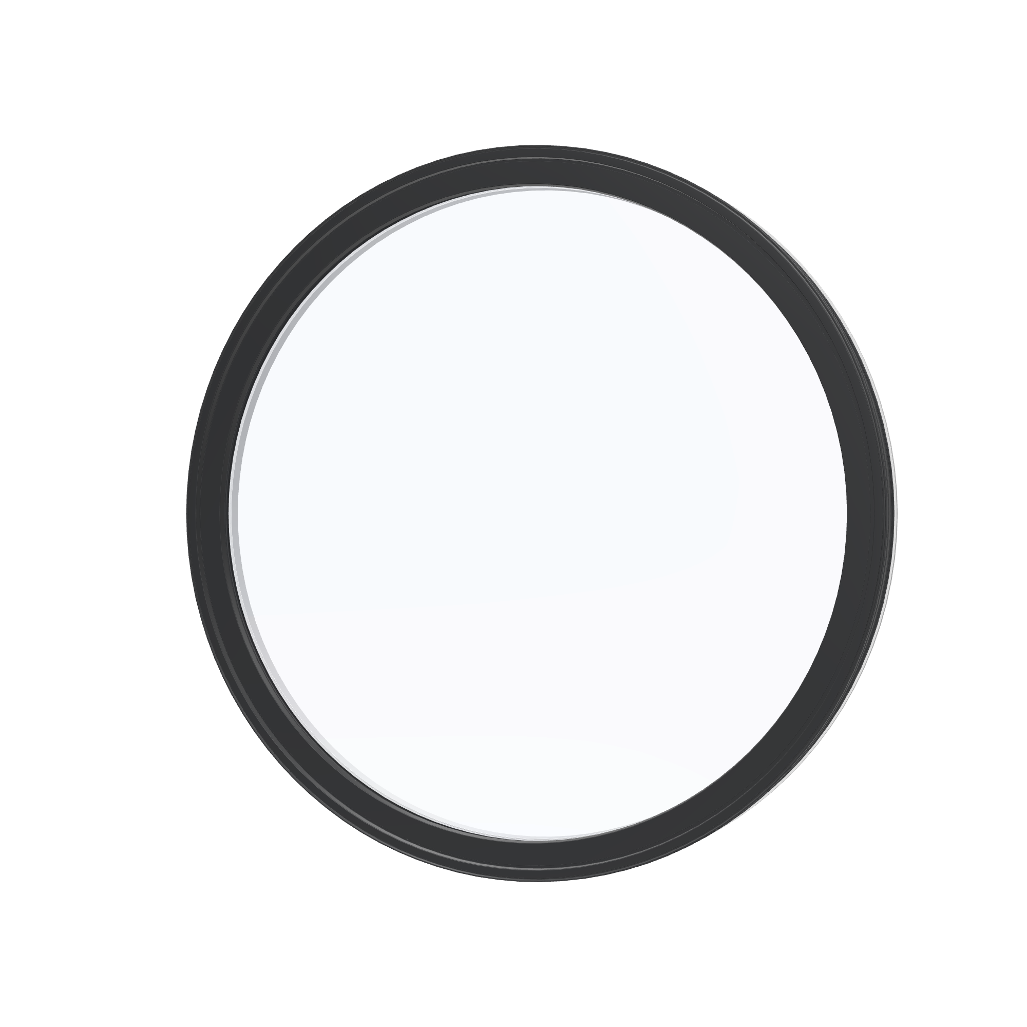 Angled exterior view of the 36 × 36 inch circle, black exterior / white interior, without nailing flange