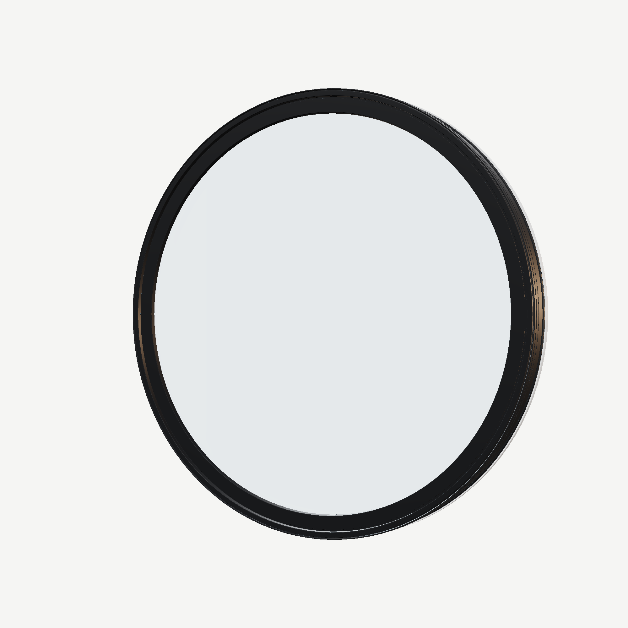 Angled exterior view of the 36 × 36 inch circle, black exterior / white interior, without nailing flange
