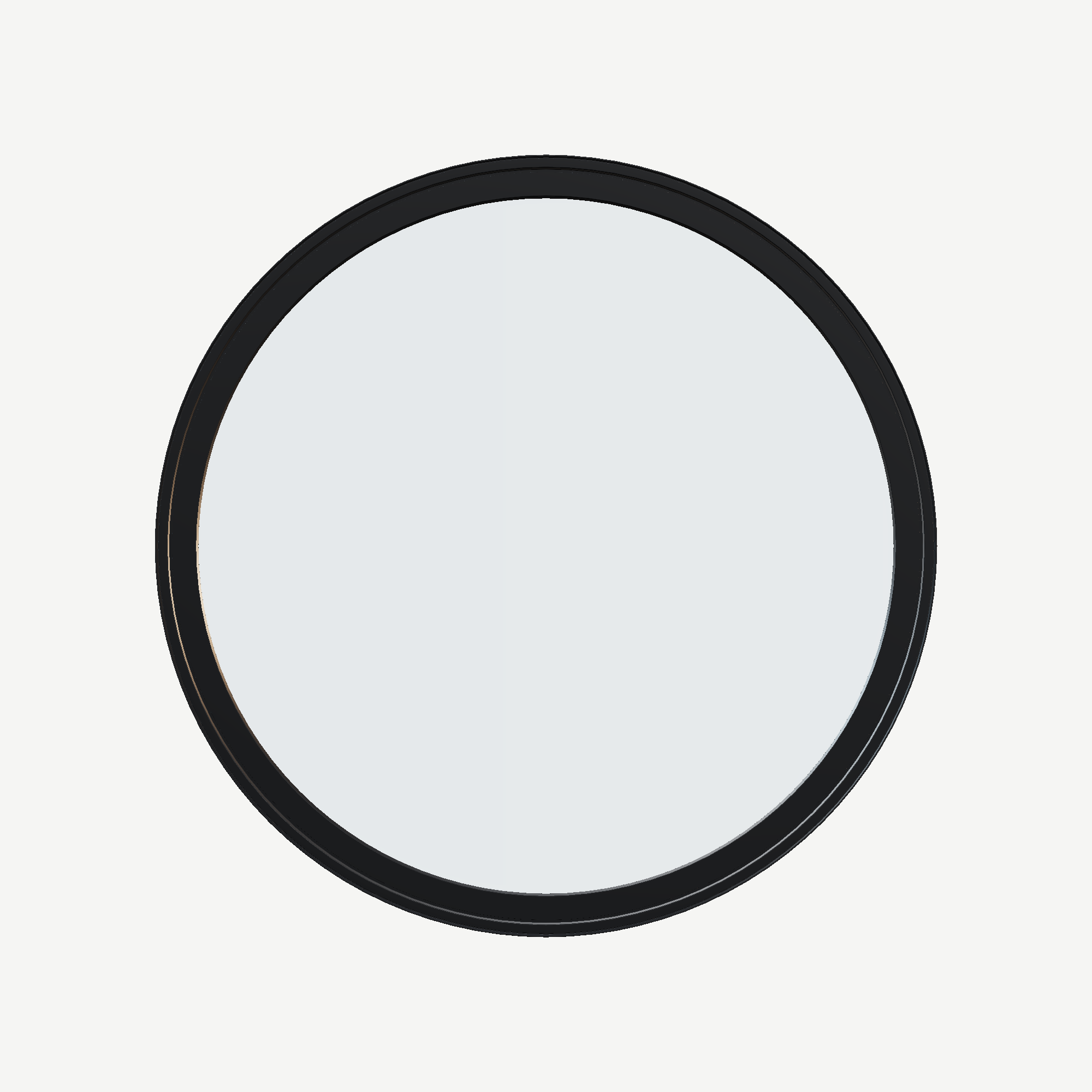 Straight exterior view of the 36 × 36 inch circle, black exterior / white interior, without nailing flange