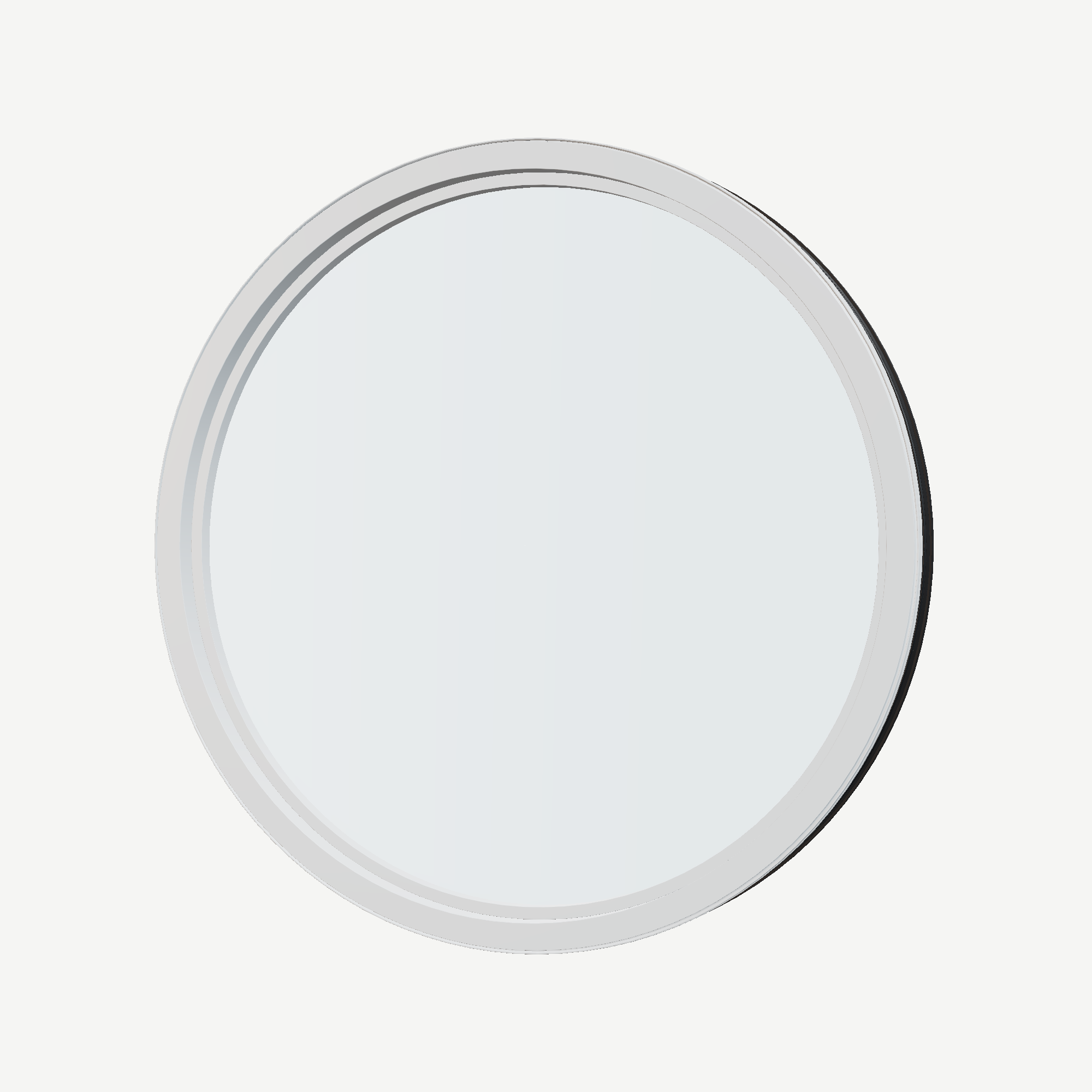 Angled interior view of the 36 × 36 inch circle, black exterior / white interior, without nailing flange