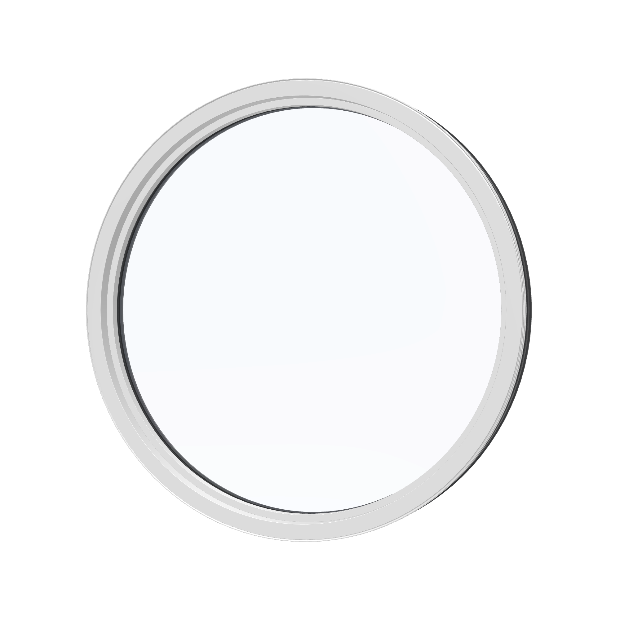 Angled interior view of the 36 × 36 inch circle, black exterior / white interior, without nailing flange