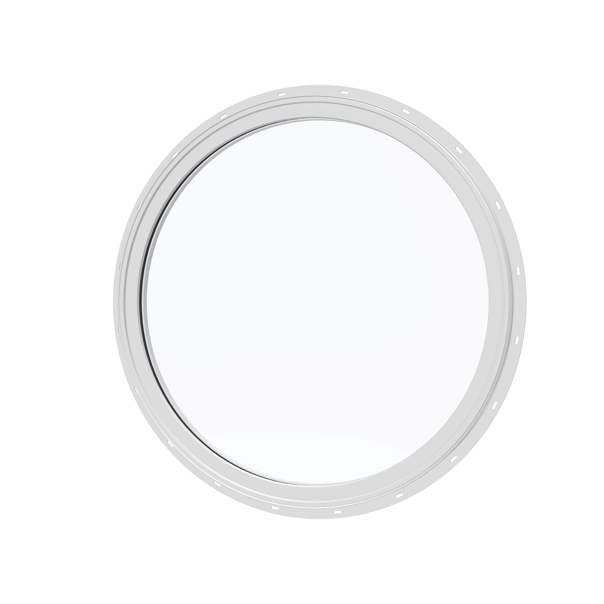 Angled exterior view of the 36 × 36 inch circle, white exterior / white interior, with nailing flange