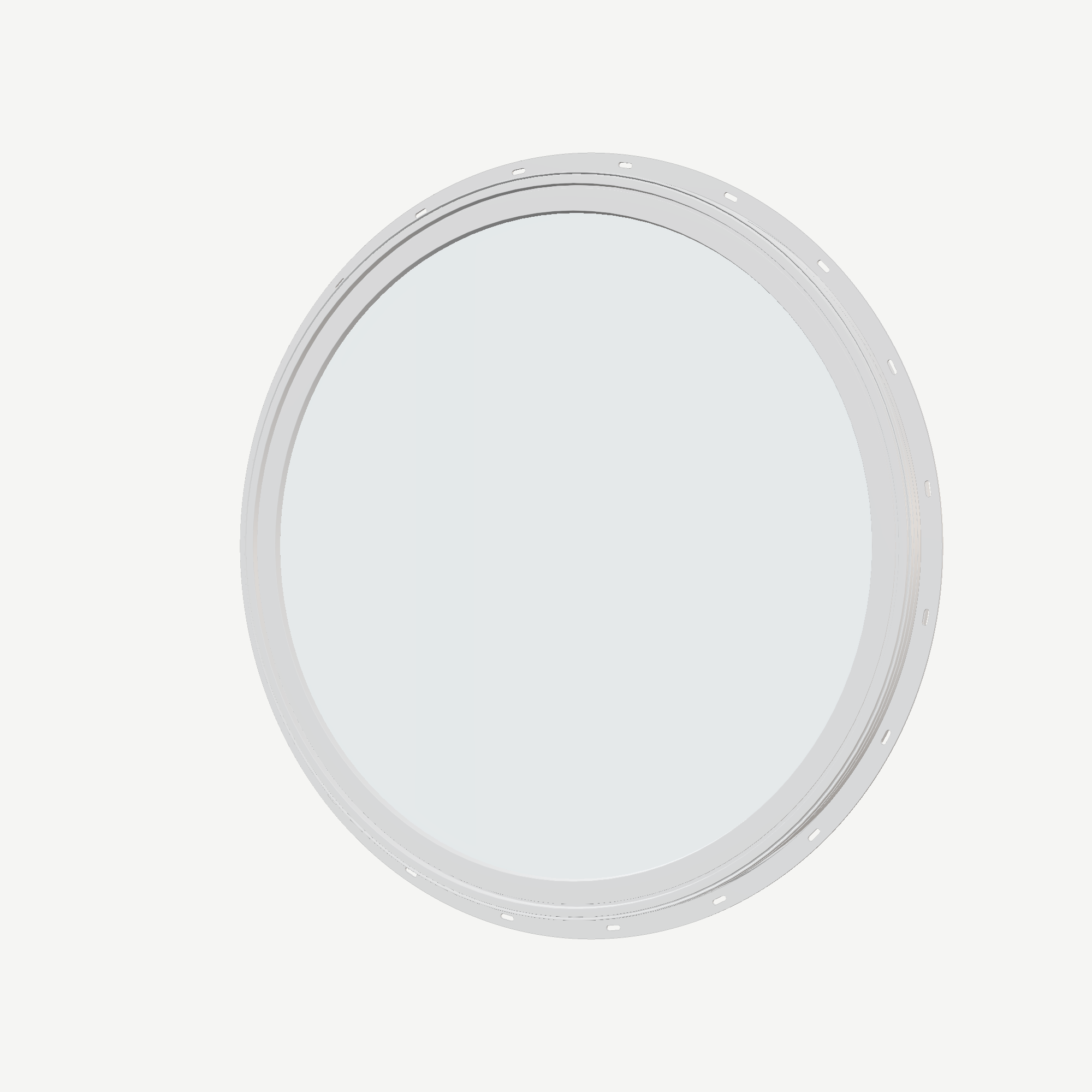 Angled exterior view of the 36 × 36 inch circle, white exterior / white interior, with nailing flange