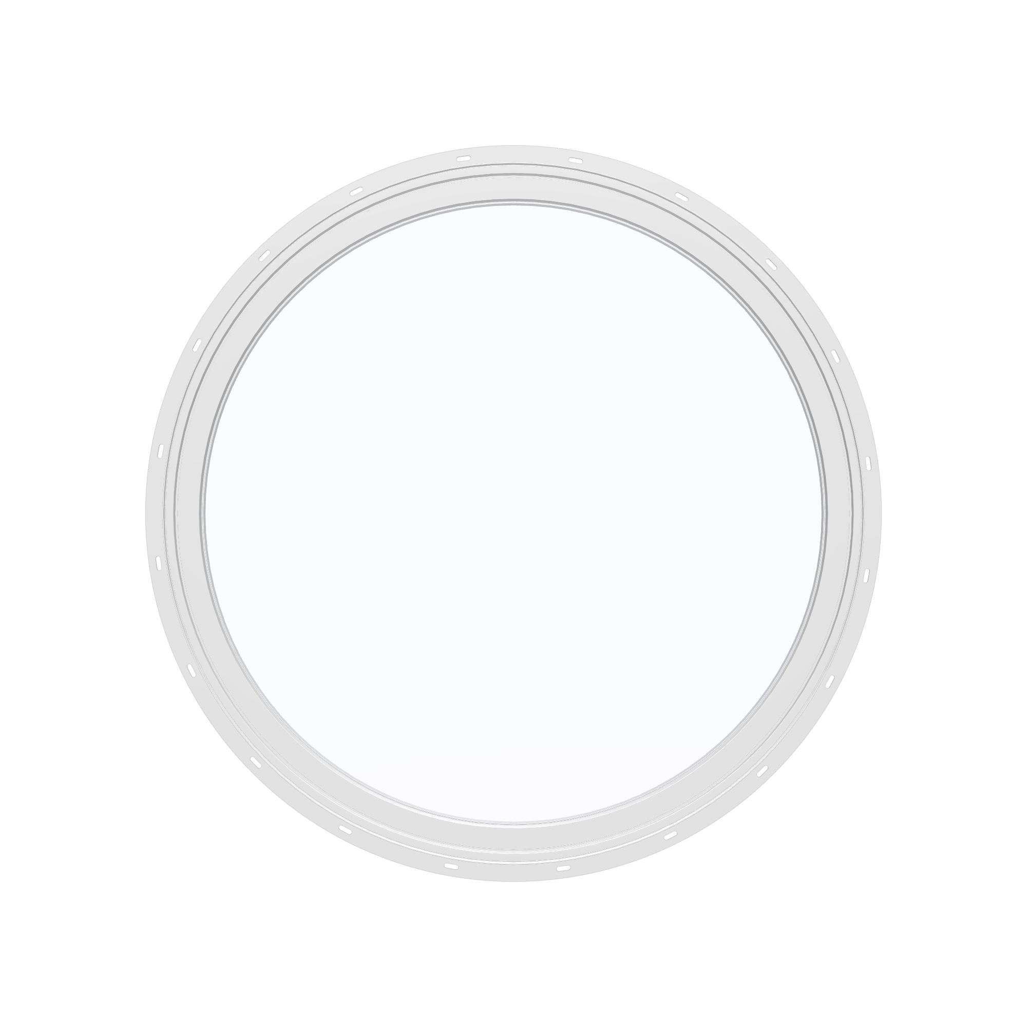 Straight exterior view of the 36 × 36 inch circle, white exterior / white interior, with nailing flange