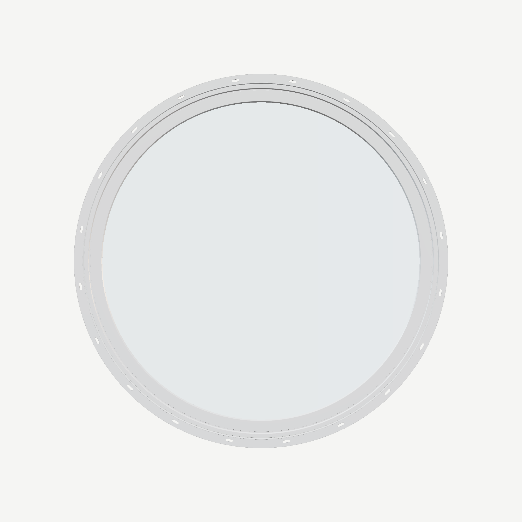 Straight exterior view of the 36 × 36 inch circle, white exterior / white interior, with nailing flange