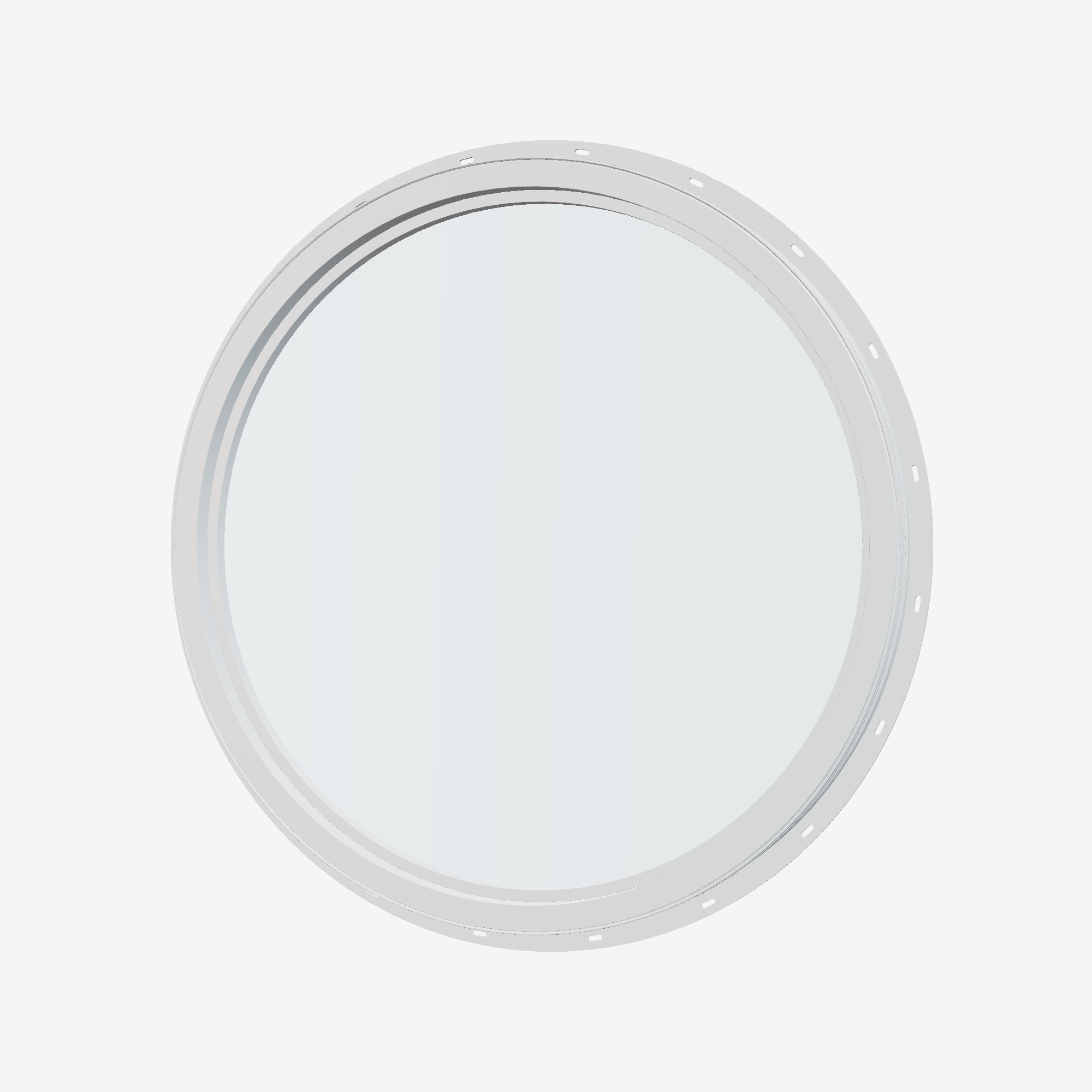 Angled interior view of the 36 × 36 inch circle, white exterior / white interior, with nailing flange