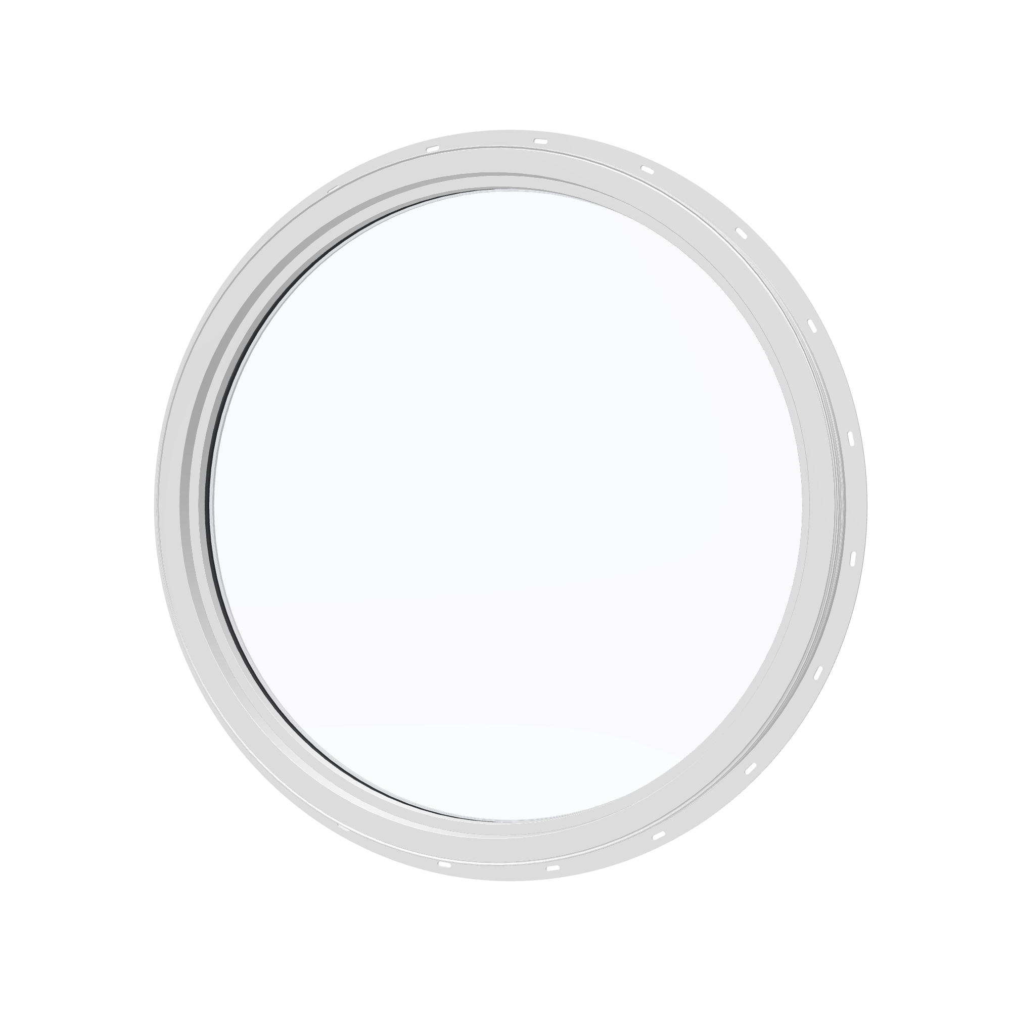 Angled interior view of the 36 × 36 inch circle, white exterior / white interior, with nailing flange