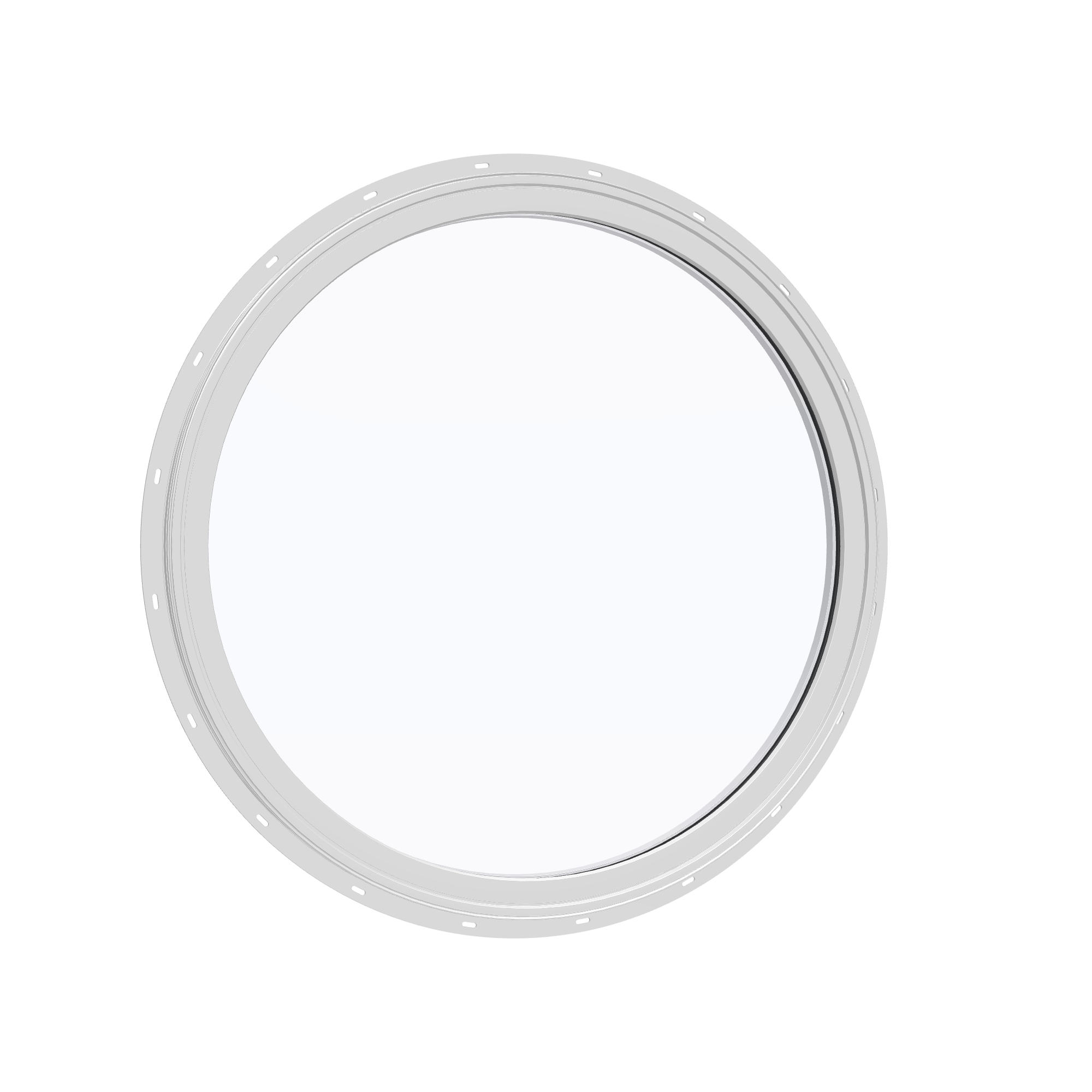 Opposite exterior angle of the 36 × 36 inch circle, white exterior / white interior, with nailing flange