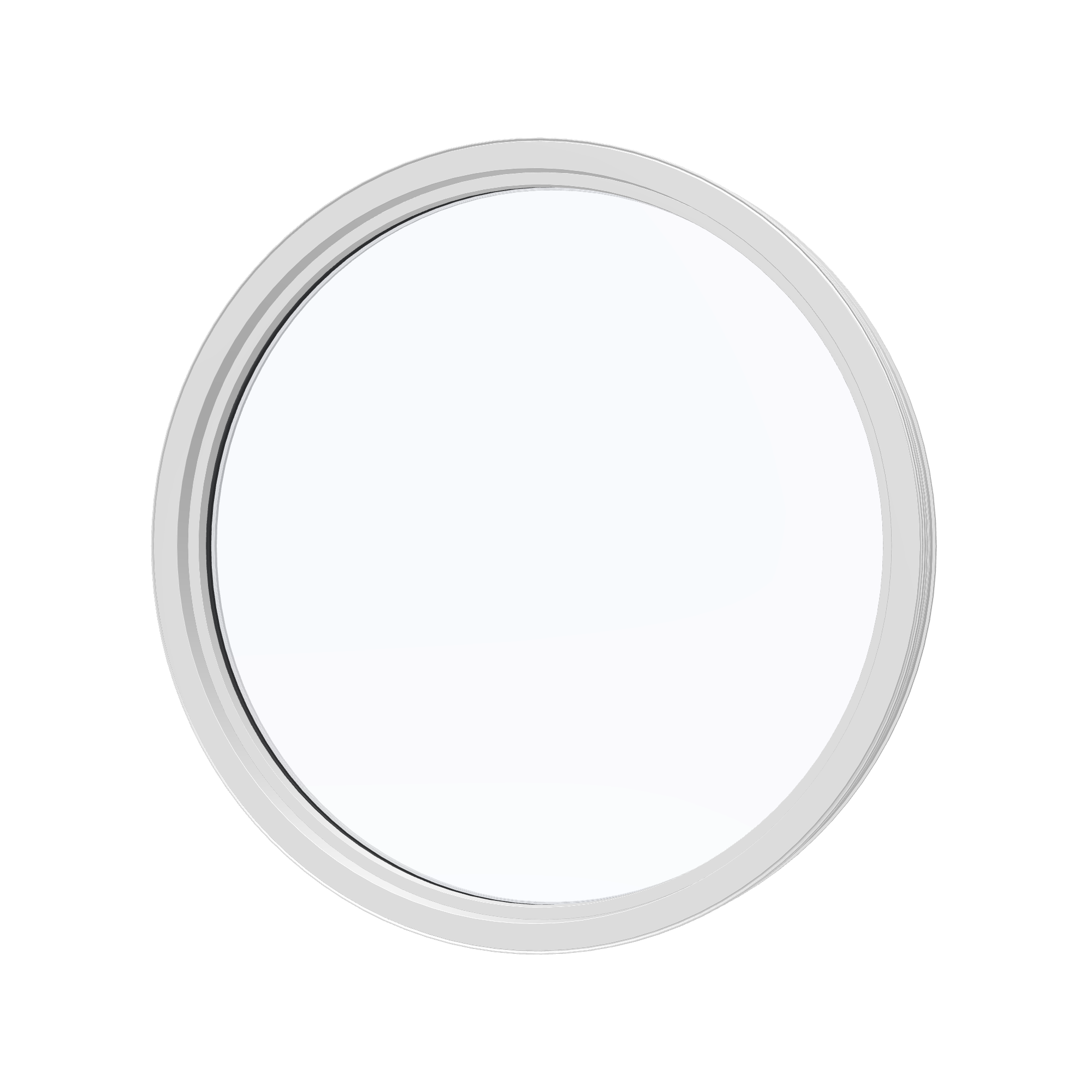 Angled interior view of the 36 × 36 inch circle, white exterior / white interior, without nailing flange