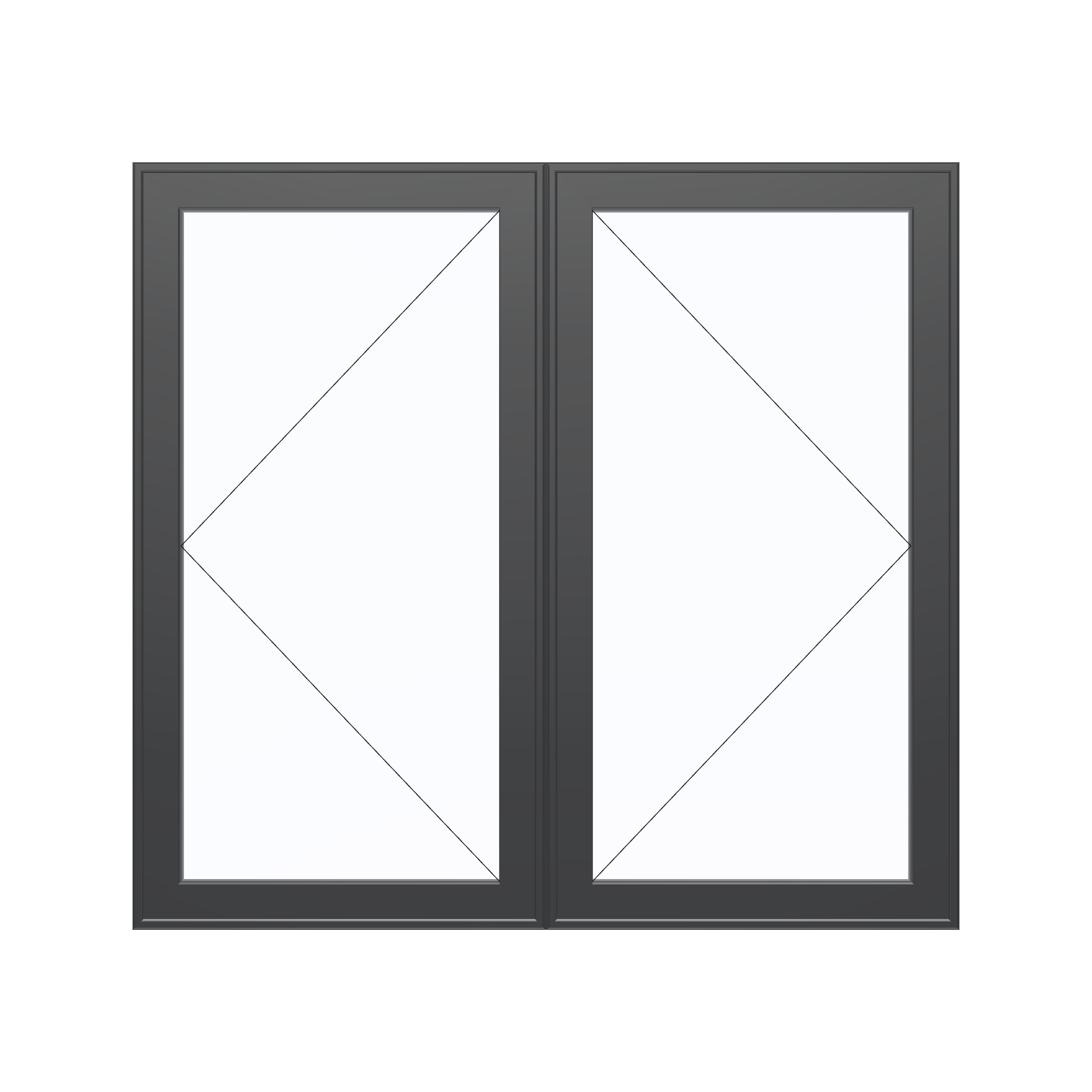 Straight exterior view of the 56 × 52 inch double casement combination, black exterior / black interior, without nailing flange