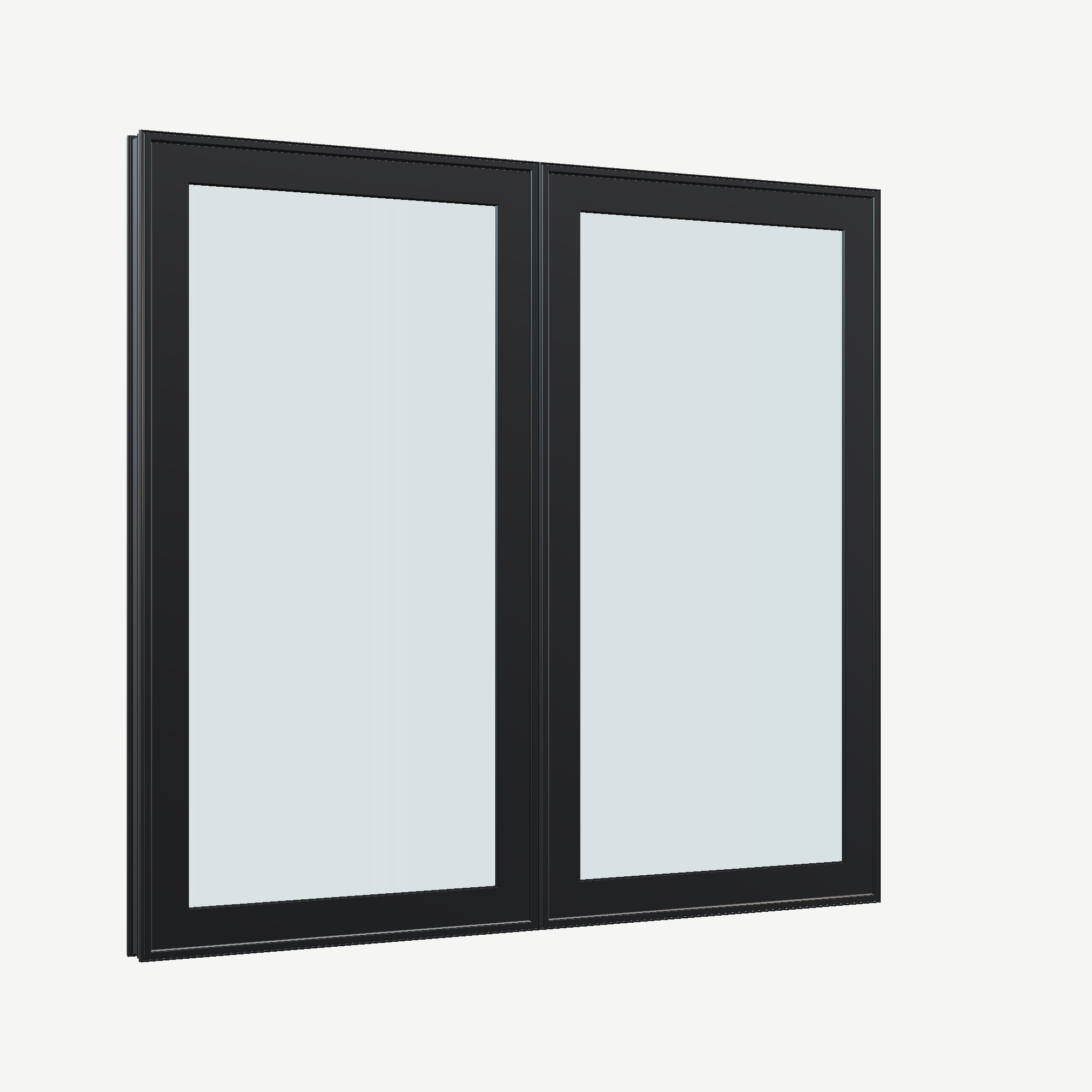 Opposite exterior angle of the 56 × 52 inch double casement combination, black exterior / black interior, without nailing flange