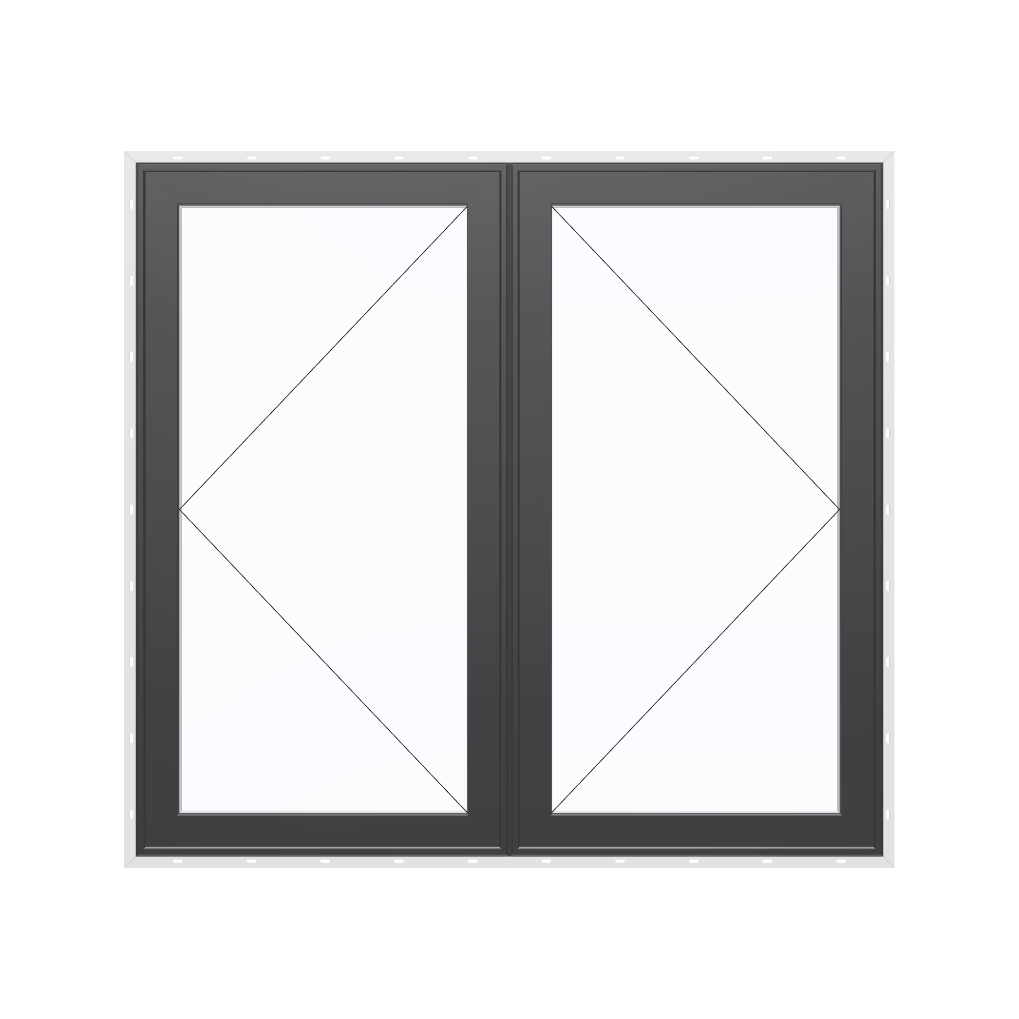 Straight exterior view of the 56 × 52 inch double casement combination, black exterior / white interior, with nailing flange