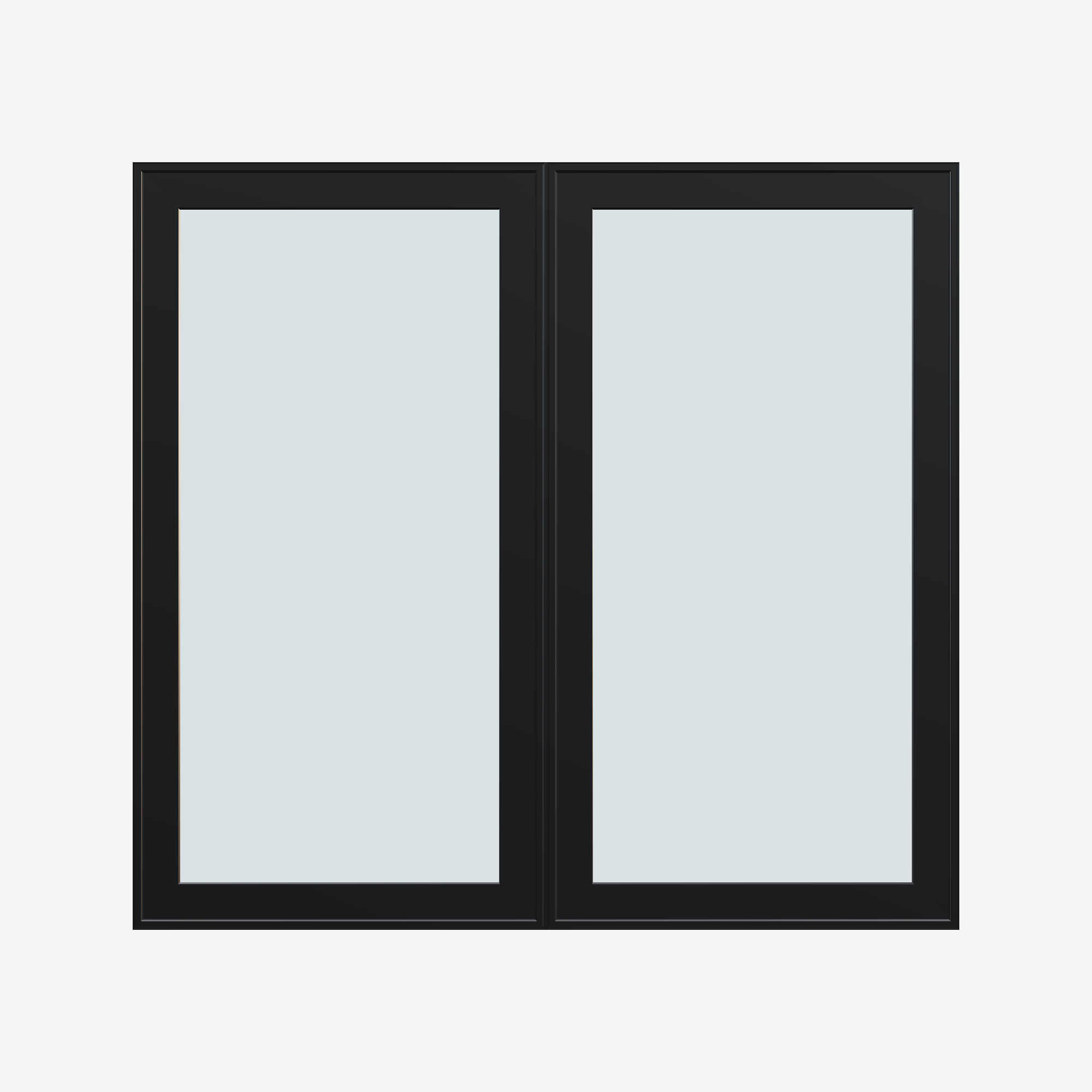Straight exterior view of the 56 × 52 inch double casement combination, black exterior / white interior, without nailing flange