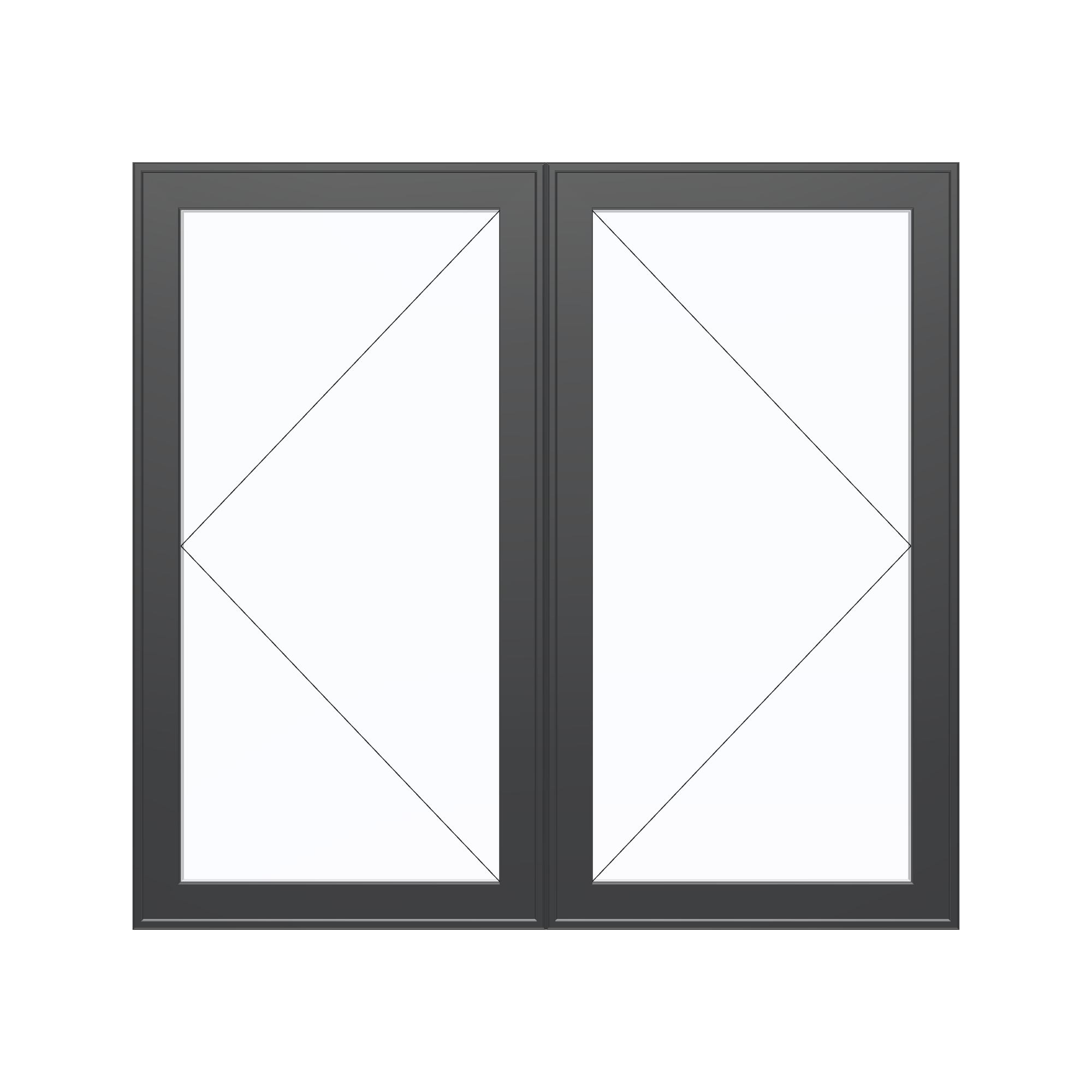Straight exterior view of the 56 × 52 inch double casement combination, black exterior / white interior, without nailing flange