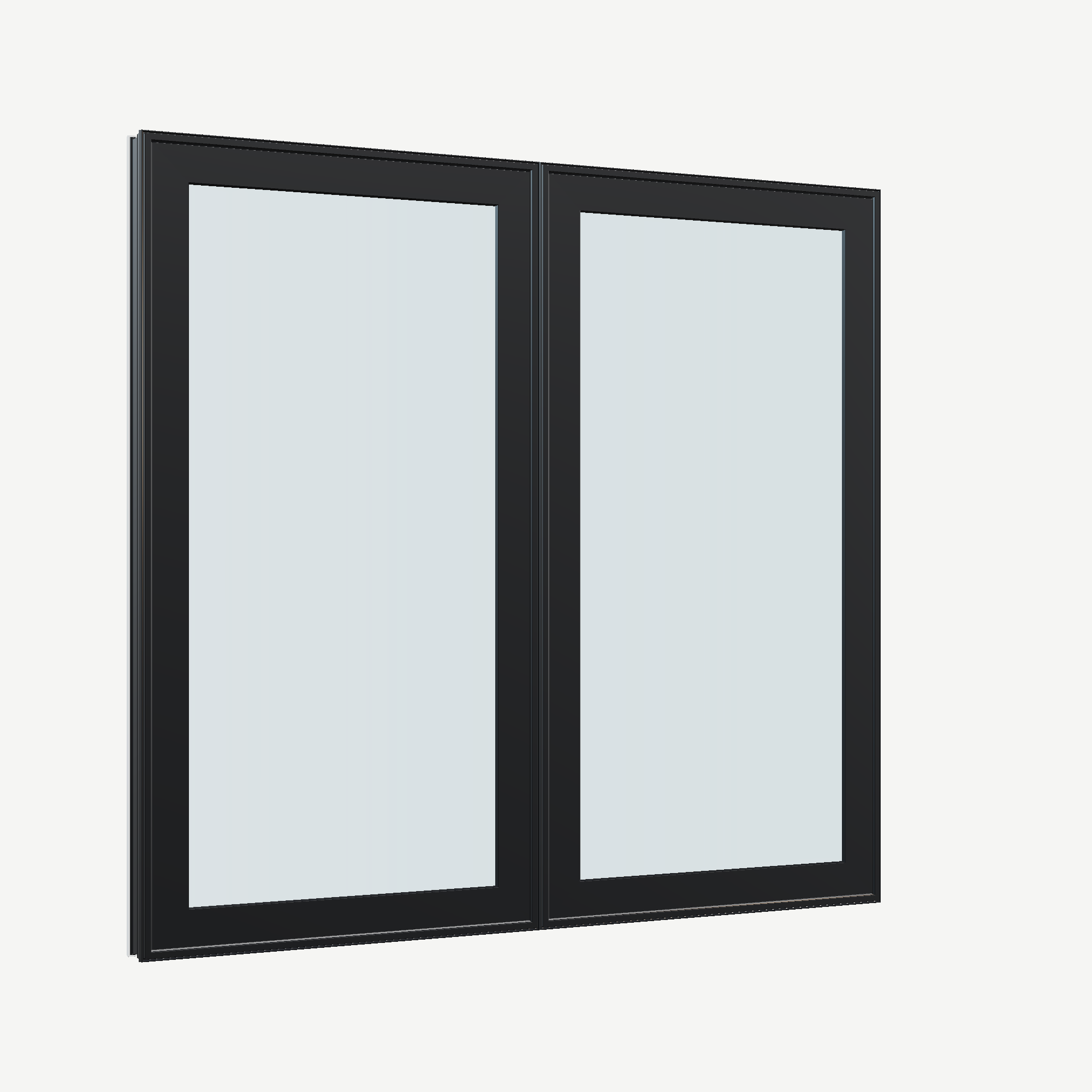 Opposite exterior angle of the 56 × 52 inch double casement combination, black exterior / white interior, without nailing flange