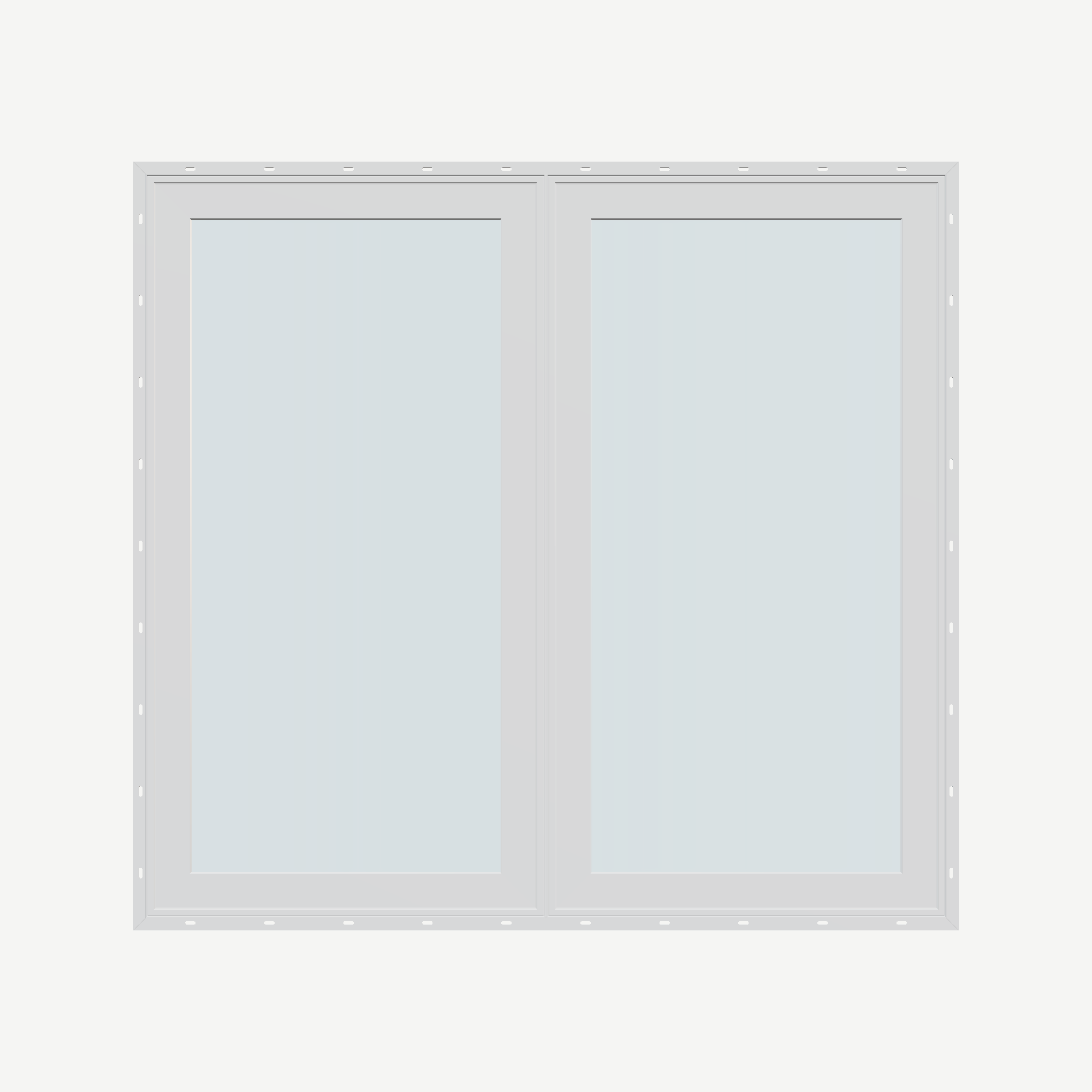 Straight exterior view of the 56 × 52 inch double casement combination, white exterior / white interior, with nailing flange