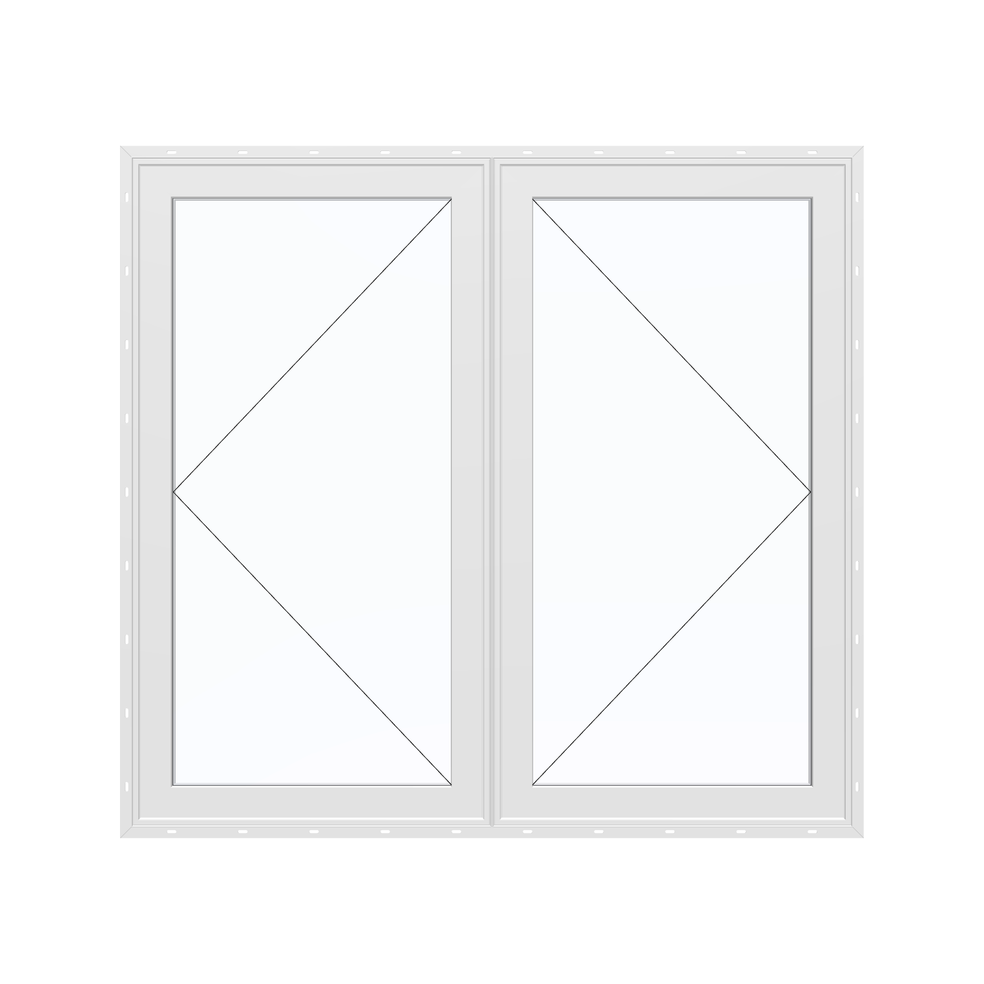Straight exterior view of the 56 × 52 inch double casement combination, white exterior / white interior, with nailing flange