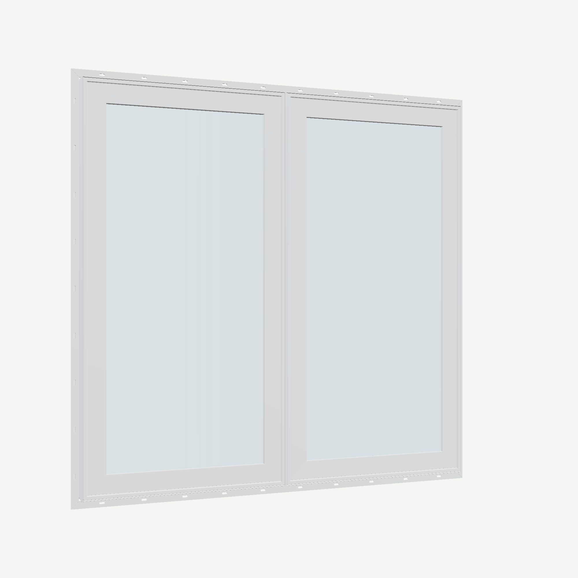Opposite exterior angle of the 56 × 52 inch double casement combination, white exterior / white interior, with nailing flange