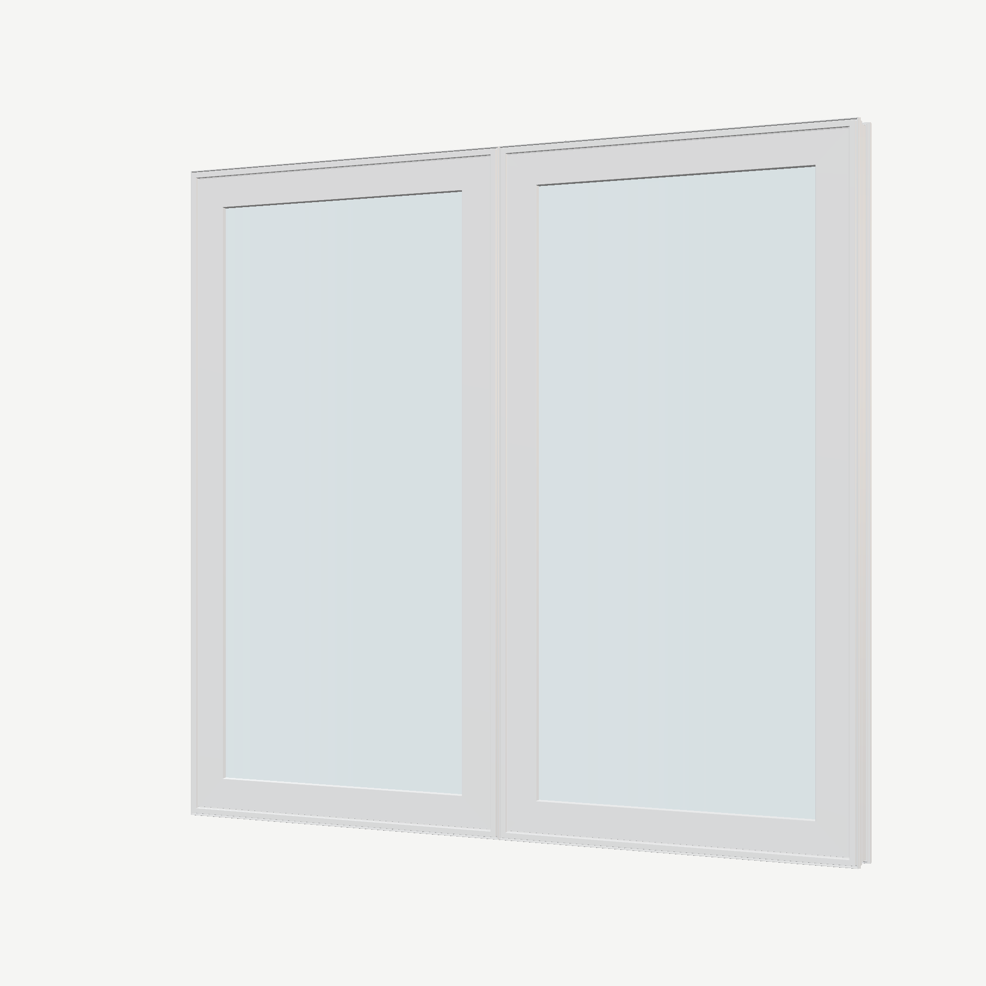 Angled exterior view of the 56 × 52 inch double casement combination, white exterior / white interior, without nailing flange