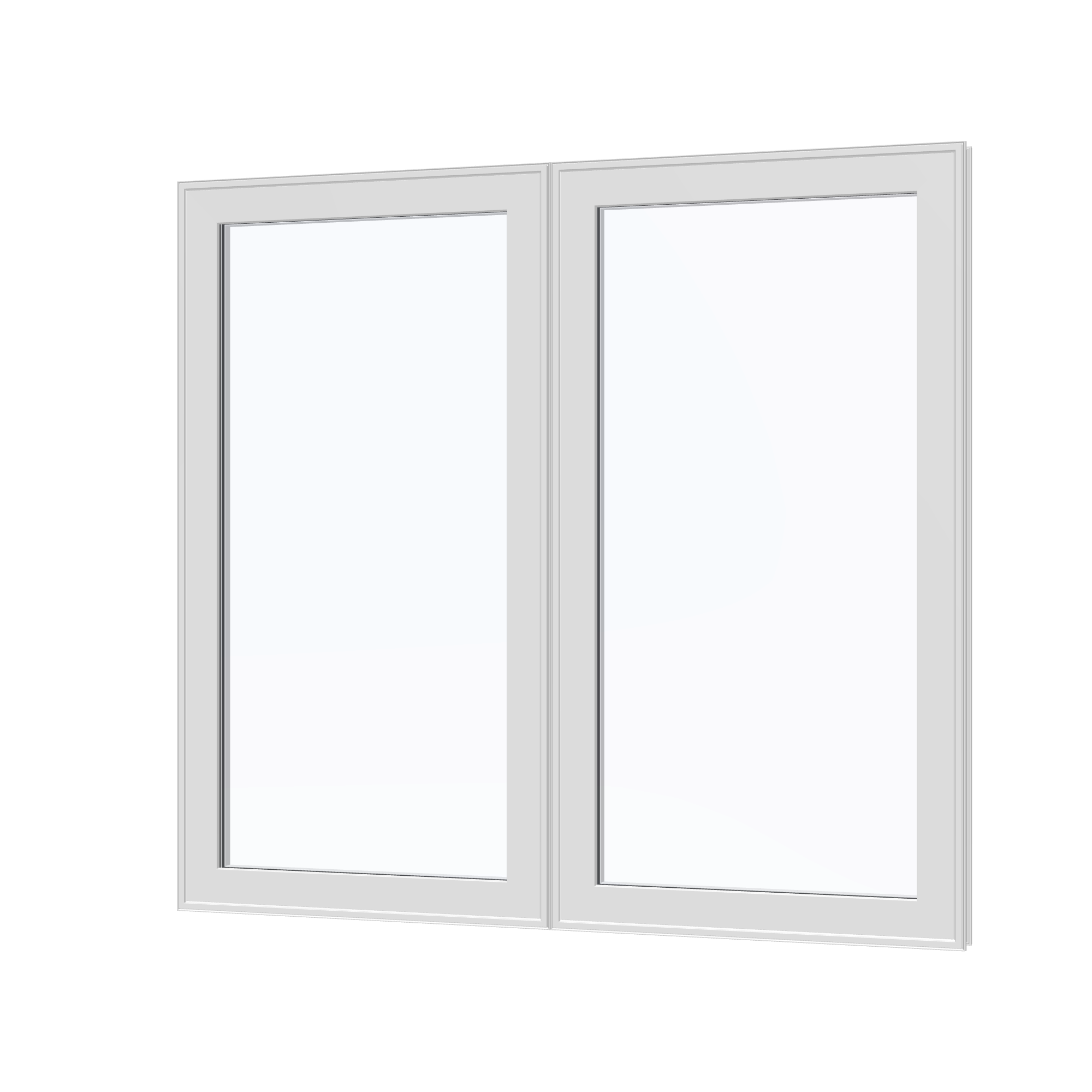 Angled exterior view of the 56 × 52 inch double casement combination, white exterior / white interior, without nailing flange