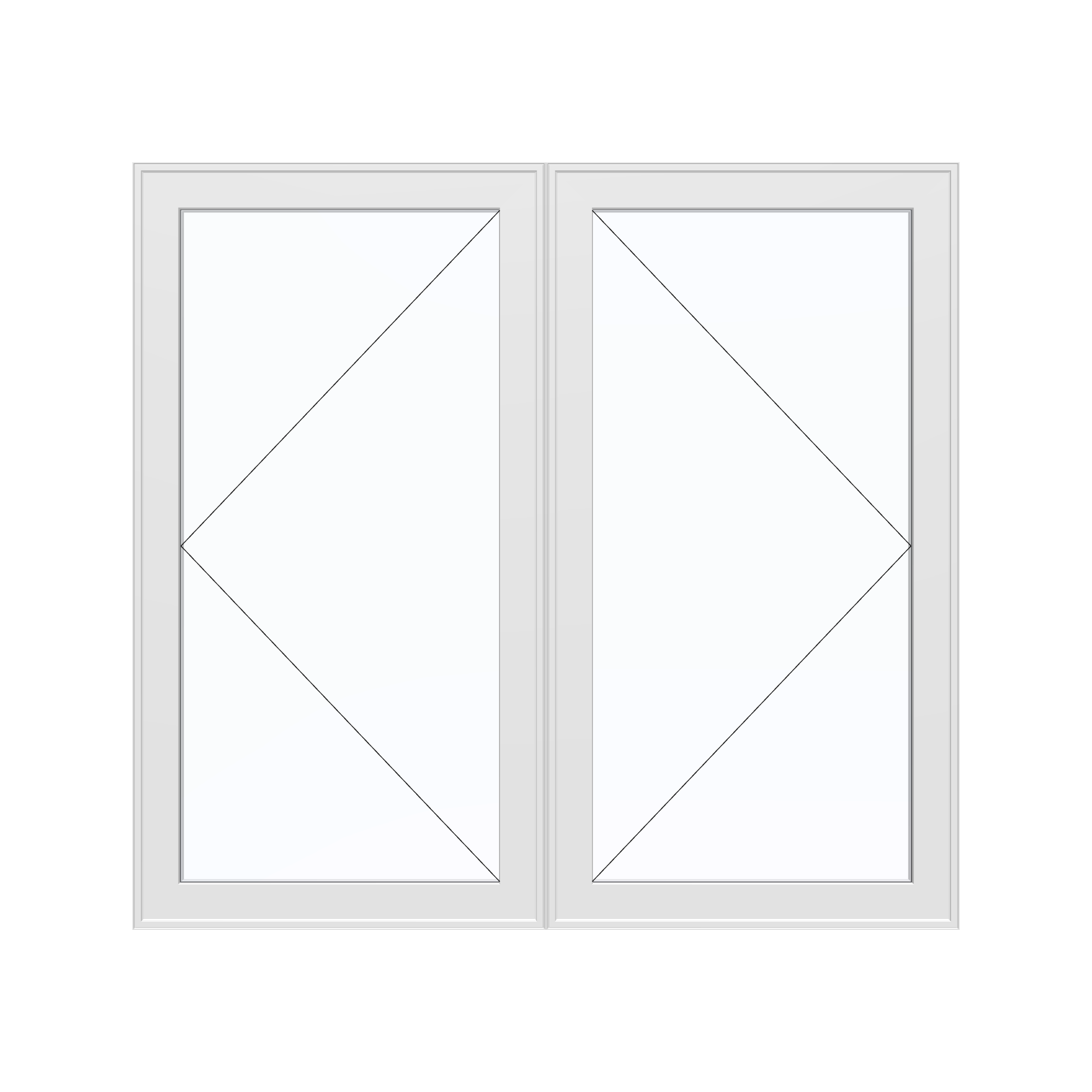 Straight exterior view of the 56 × 52 inch double casement combination, white exterior / white interior, without nailing flange