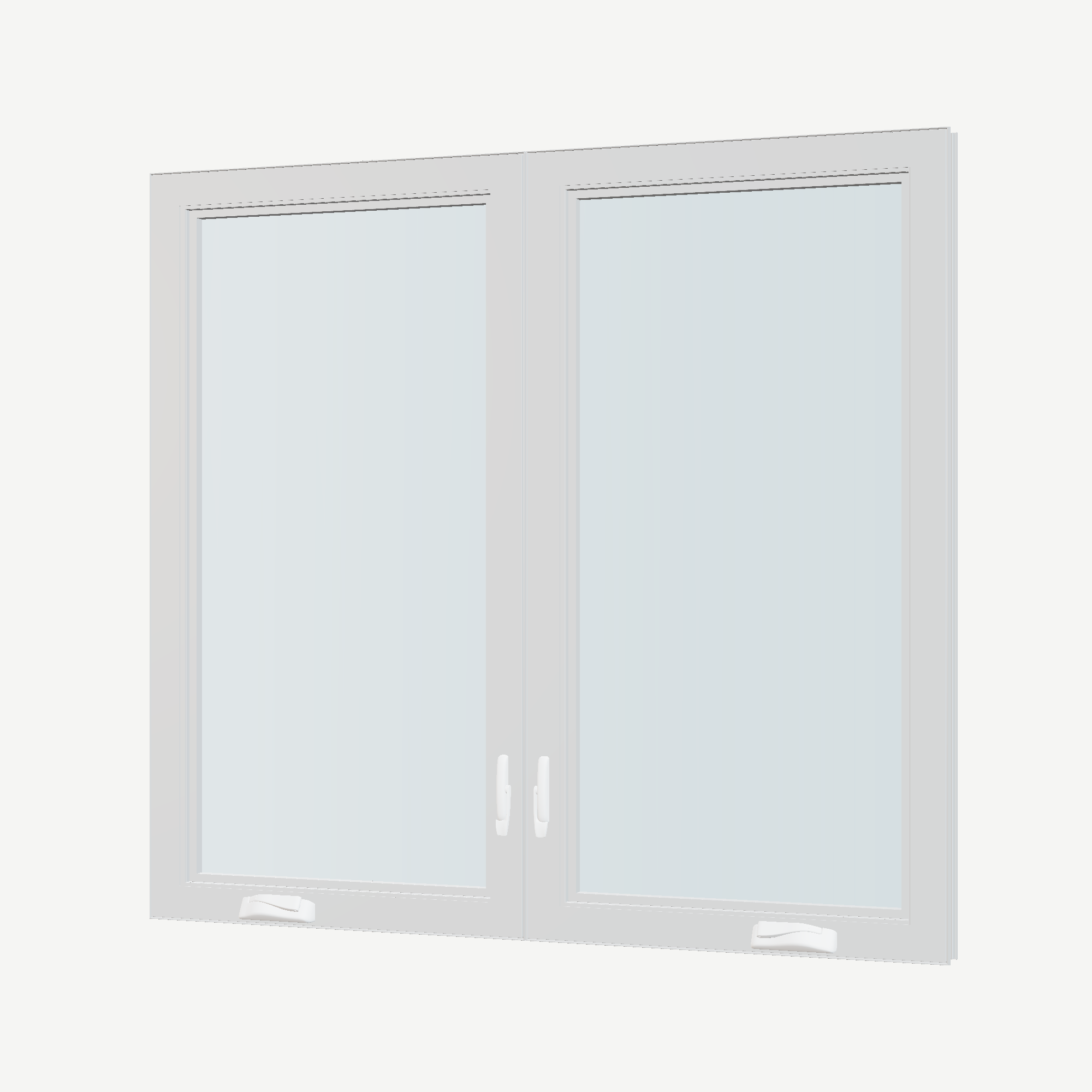 Angled interior view of the 56 × 52 inch double casement combination, white exterior / white interior, without nailing flange