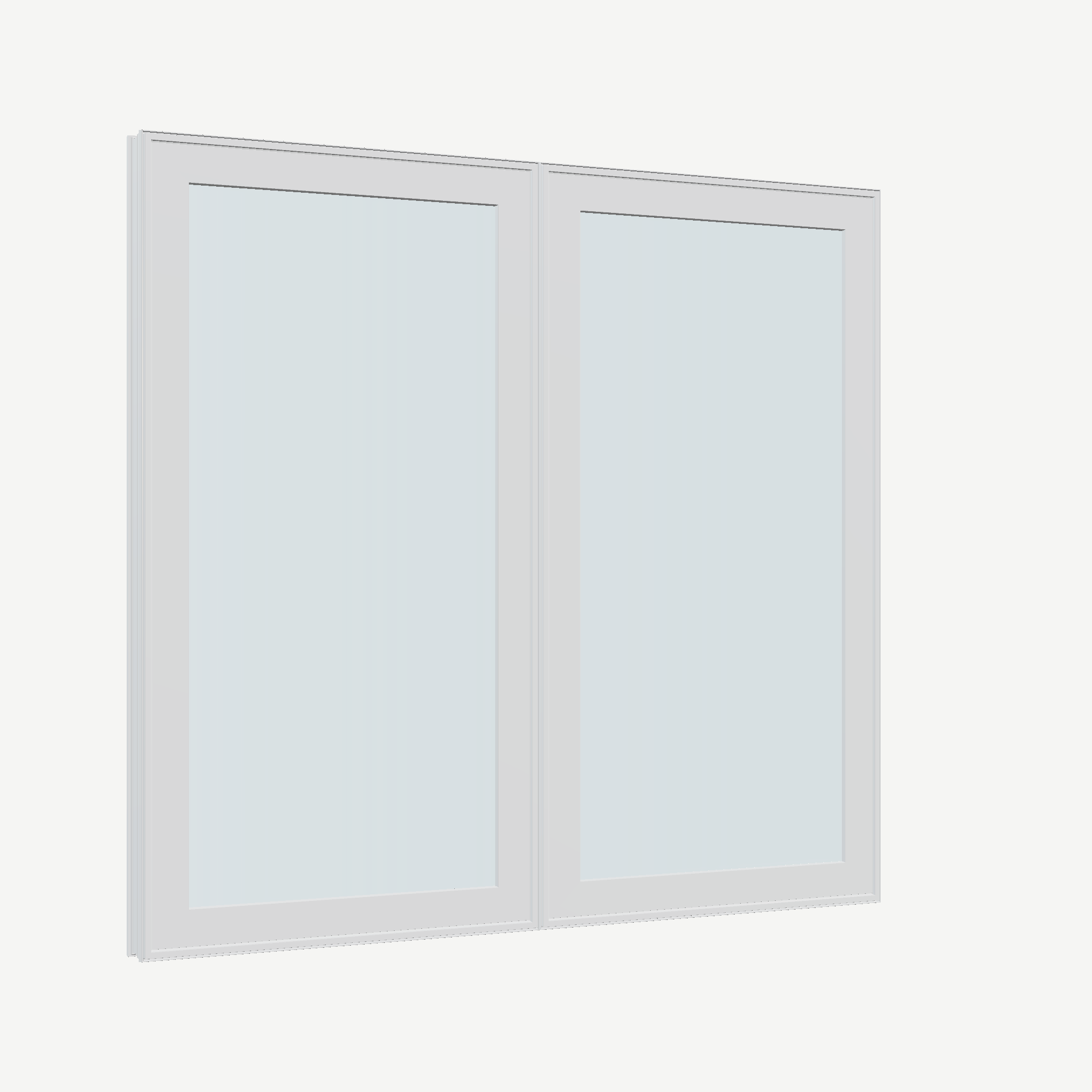 Opposite exterior angle of the 56 × 52 inch double casement combination, white exterior / white interior, without nailing flange