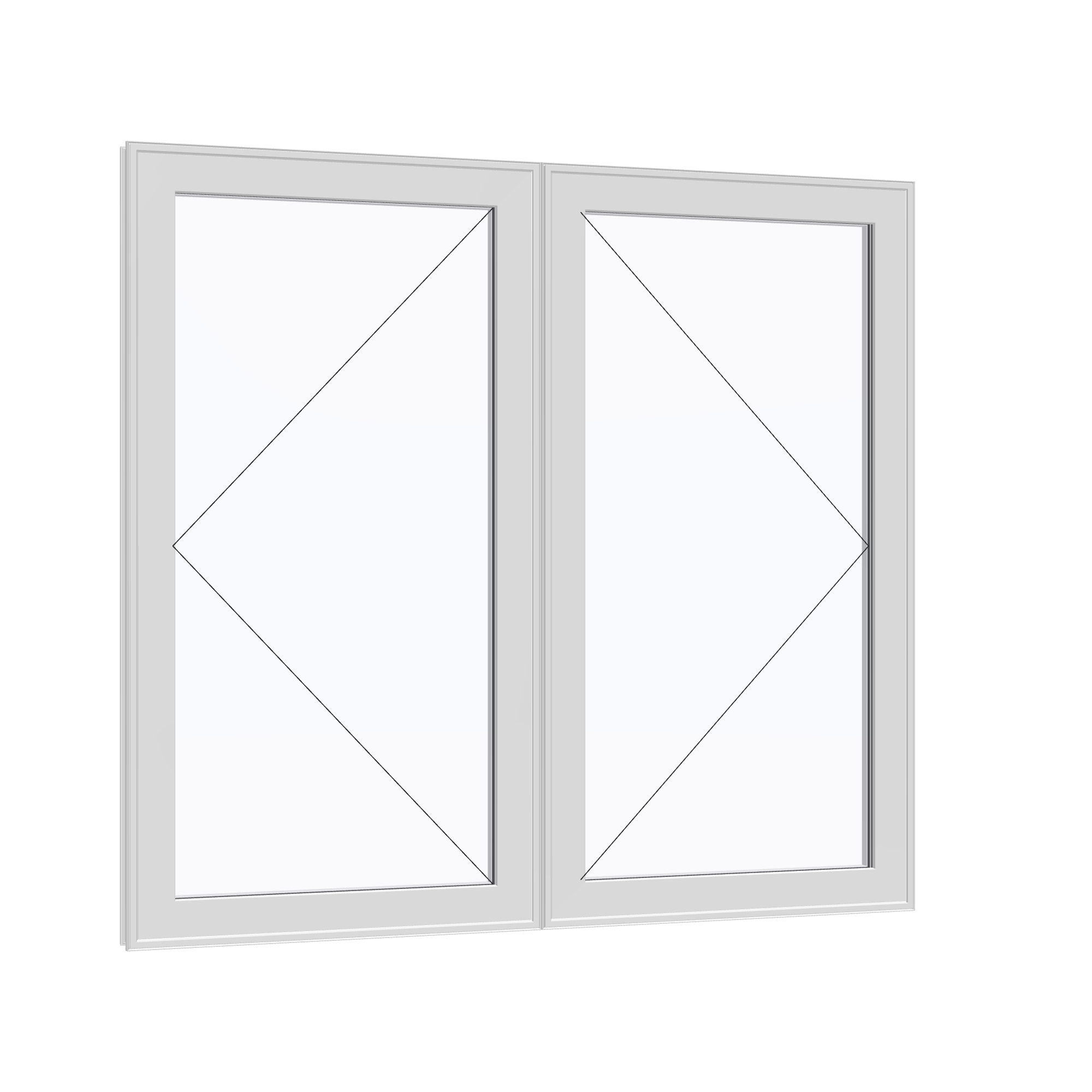 Opposite exterior angle of the 56 × 52 inch double casement combination, white exterior / white interior, without nailing flange