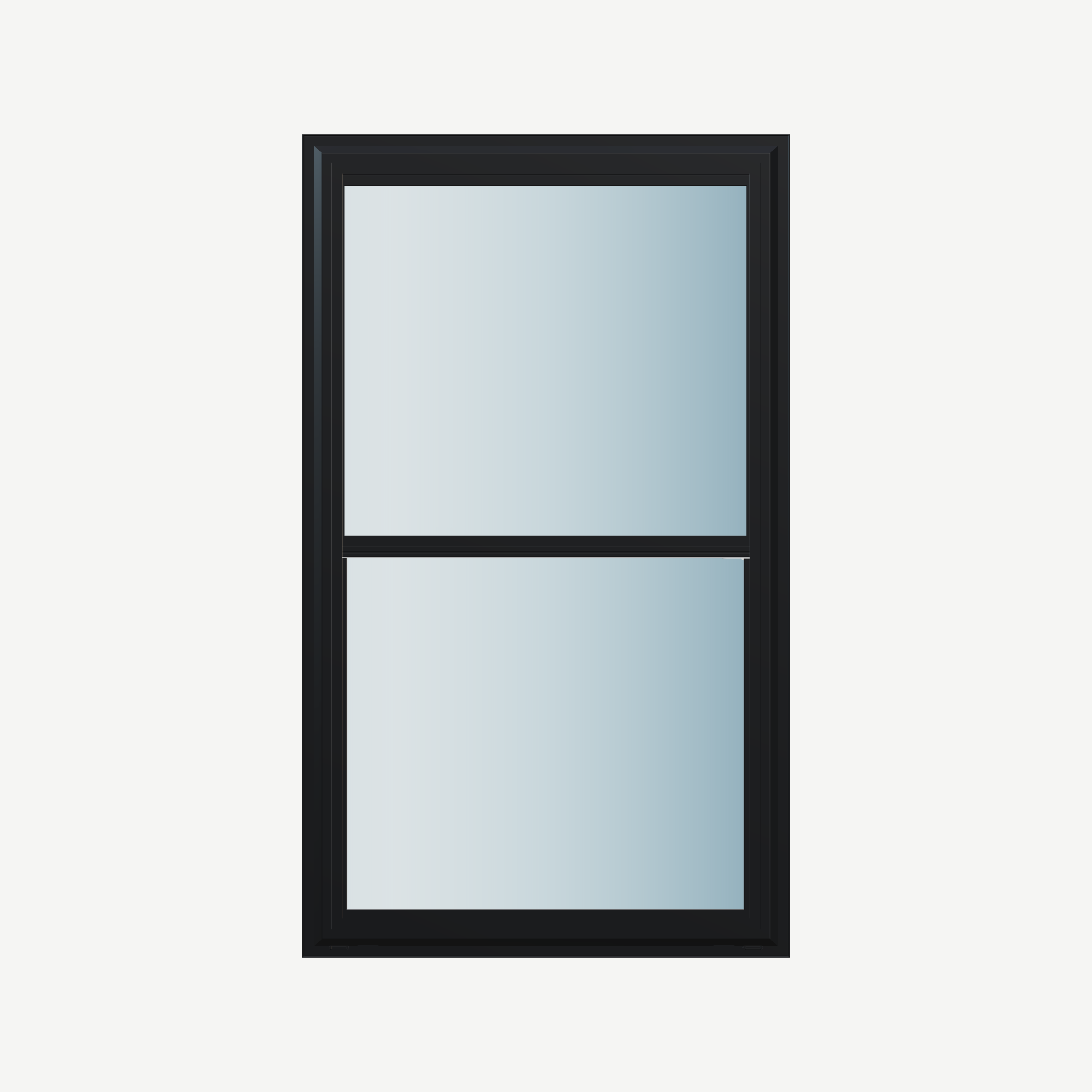 Straight exterior view of the 32 × 54 inch double hung, black exterior / white interior, without nailing flange