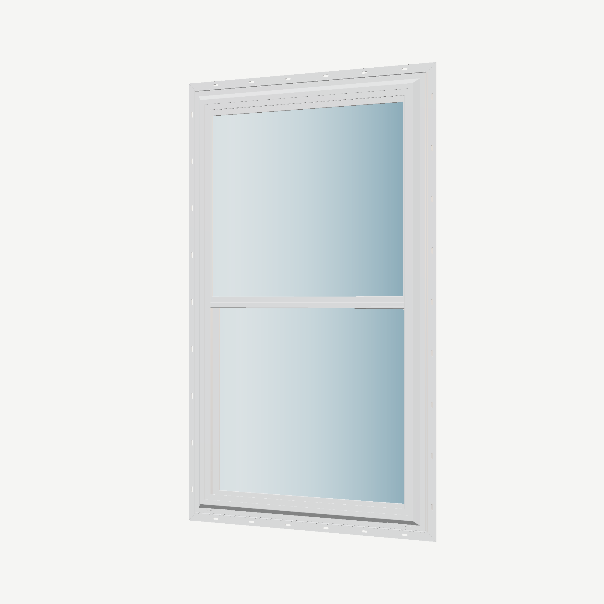 Angled exterior view of the 32 × 54 inch double hung, white exterior / white interior, with nailing flange