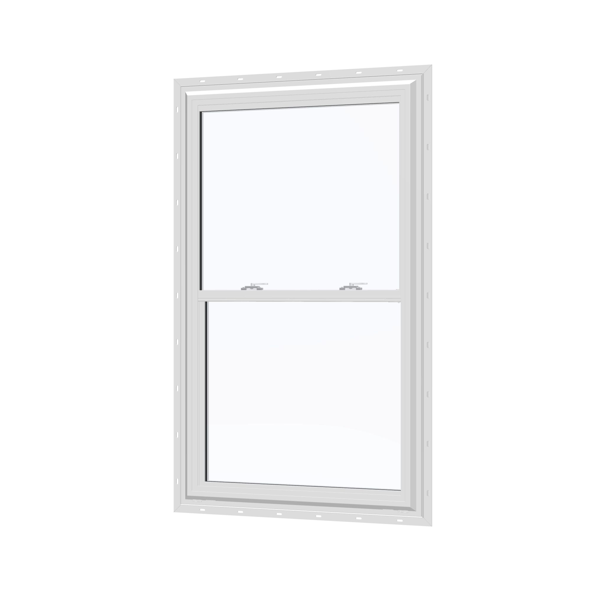 Angled exterior view of the 32 × 54 inch double hung, white exterior / white interior, with nailing flange
