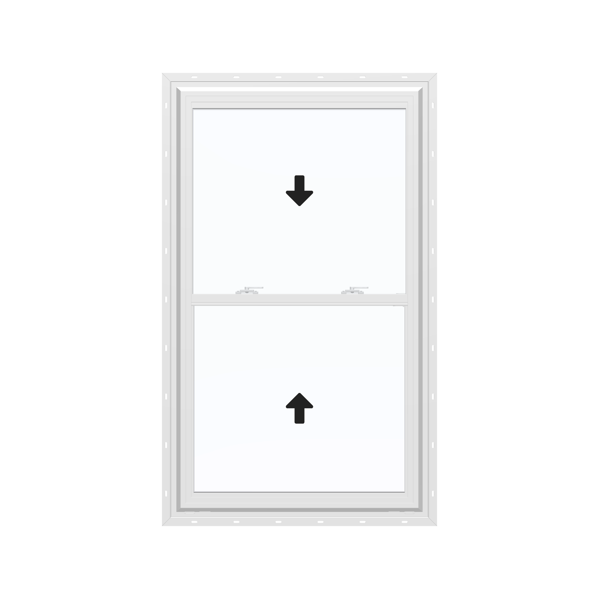 Straight exterior view of the 32 × 54 inch double hung, white exterior / white interior, with nailing flange