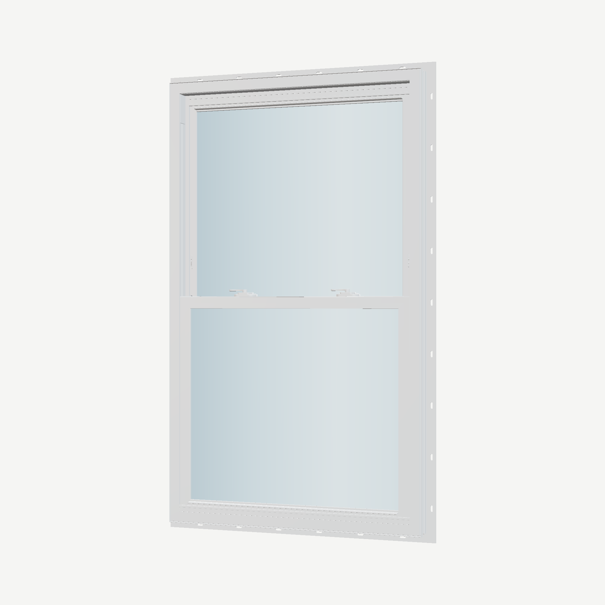 Angled interior view of the 32 × 54 inch double hung, white exterior / white interior, with nailing flange