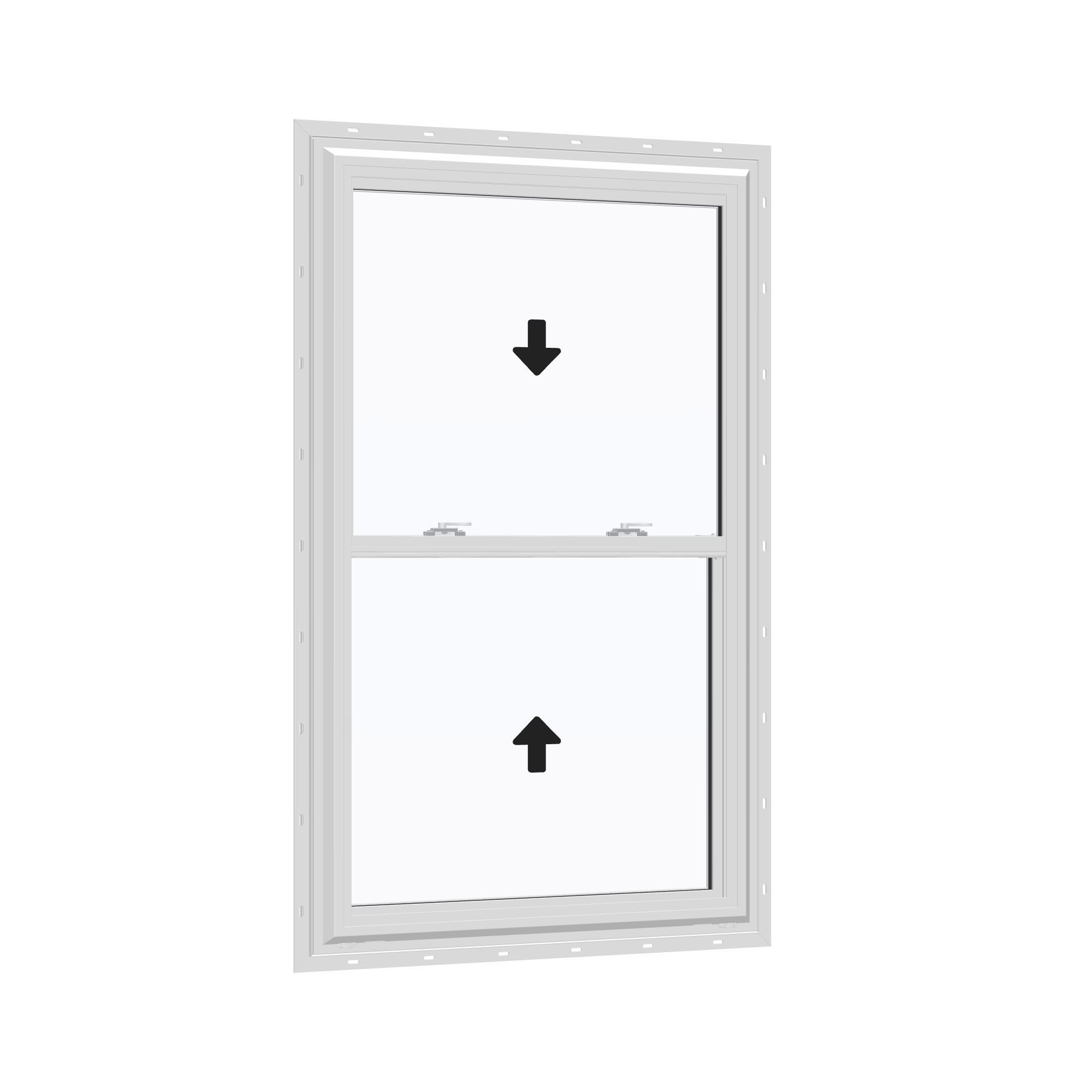 Opposite exterior angle of the 32 × 54 inch double hung, white exterior / white interior, with nailing flange