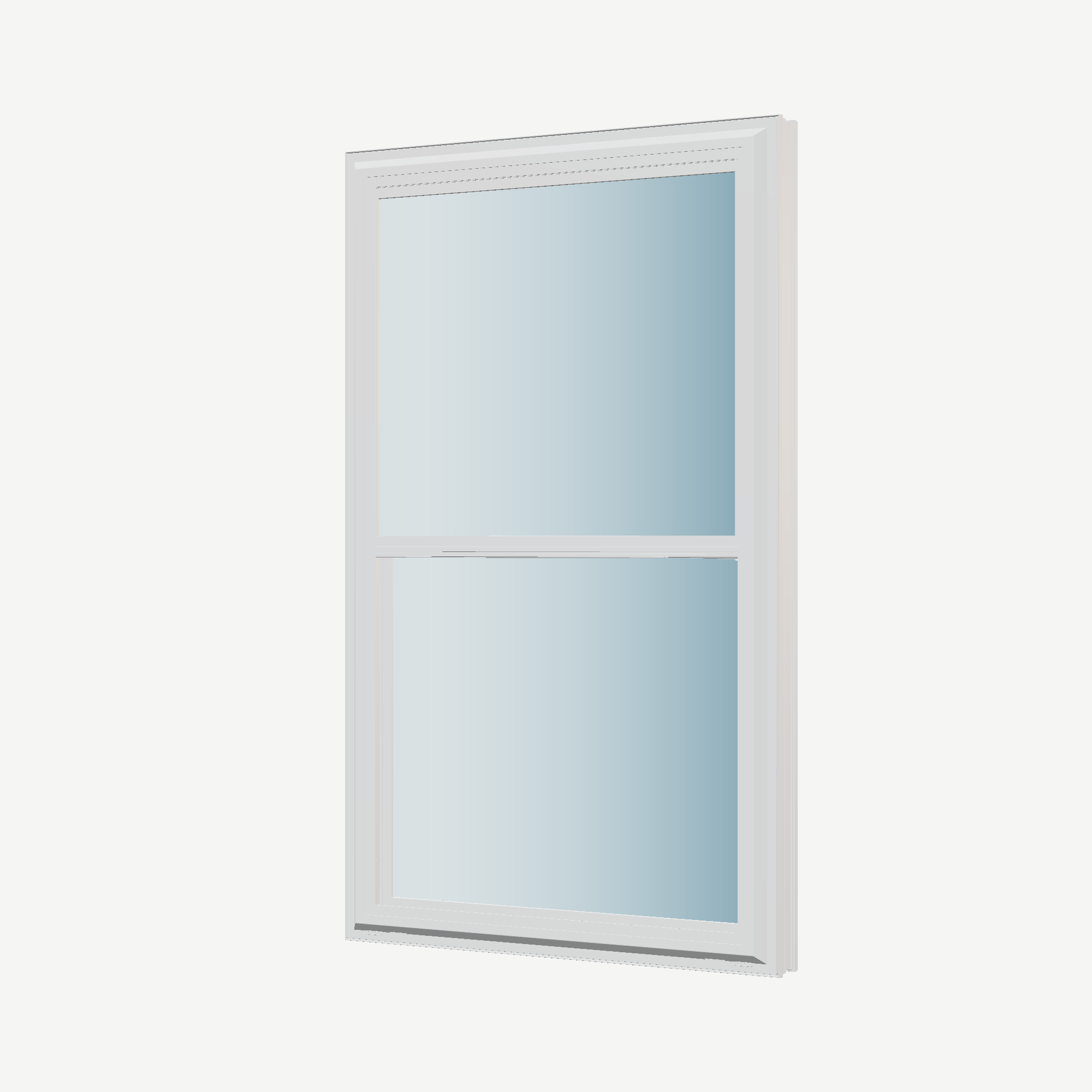 Angled exterior view of the 32 × 54 inch double hung, white exterior / white interior, without nailing flange