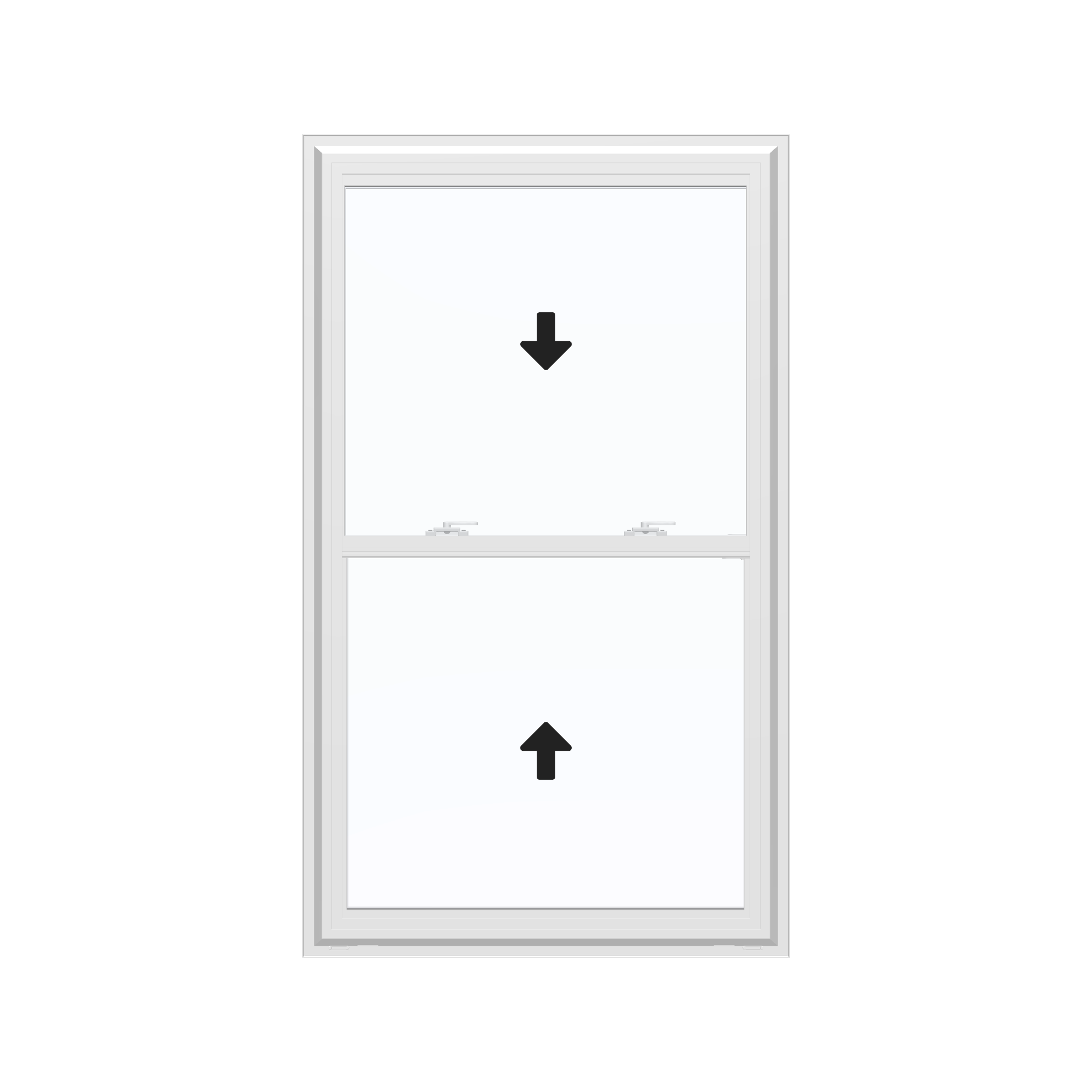 Straight exterior view of the 32 × 54 inch double hung, white exterior / white interior, without nailing flange