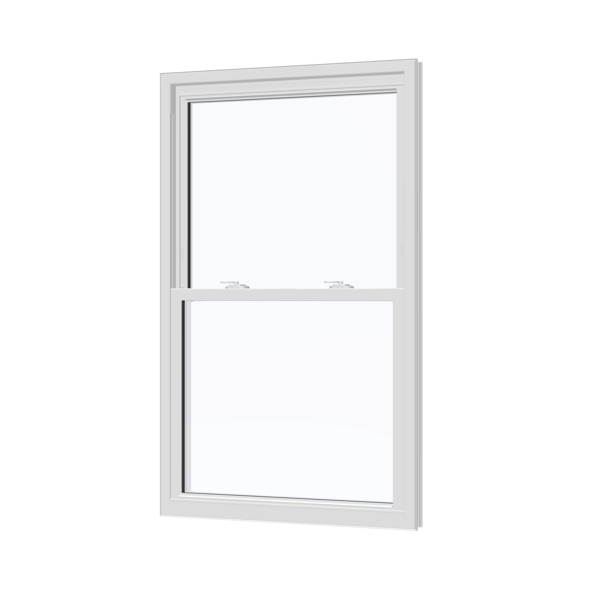 Angled interior view of the 32 × 54 inch double hung, white exterior / white interior, without nailing flange