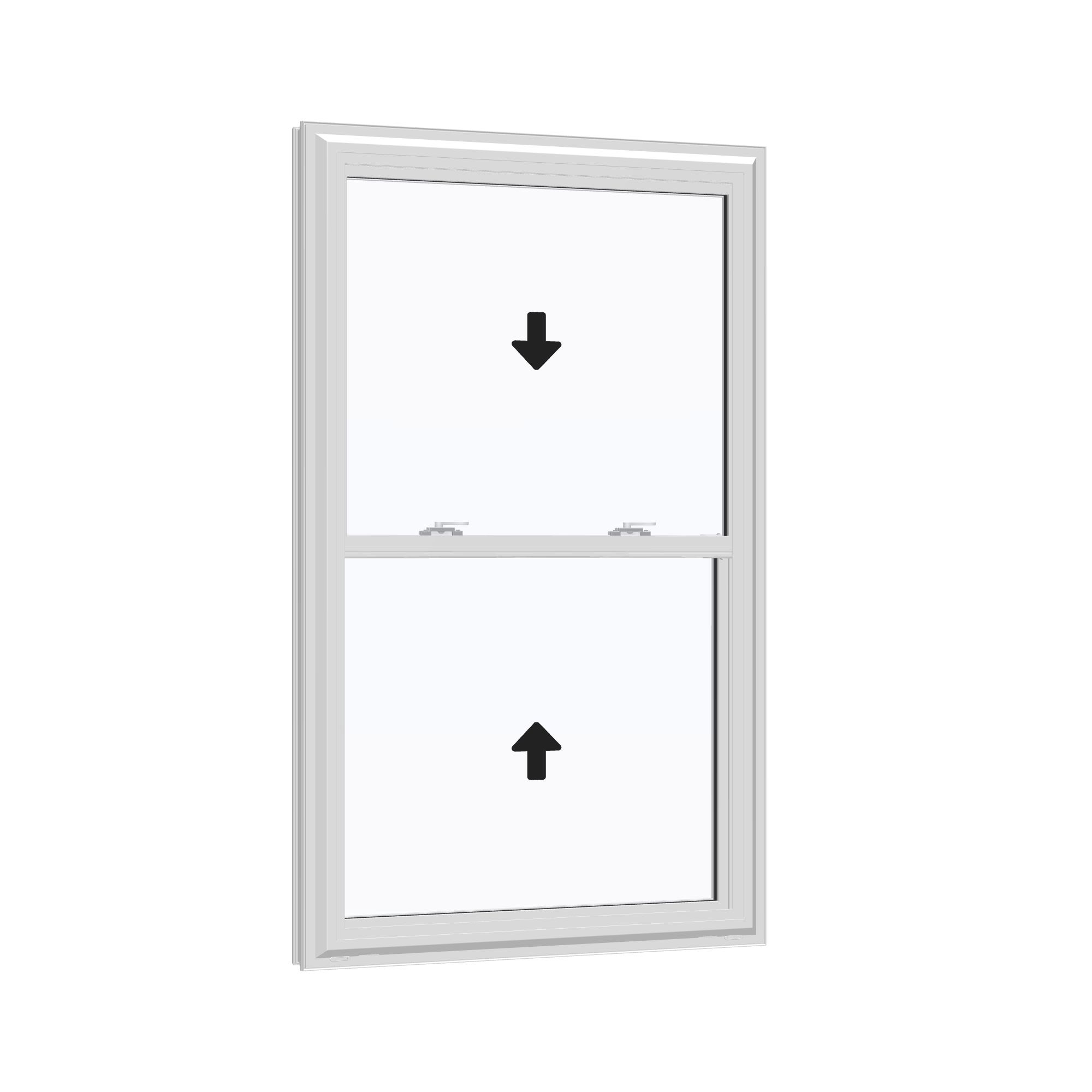 Opposite exterior angle of the 32 × 54 inch double hung, white exterior / white interior, without nailing flange