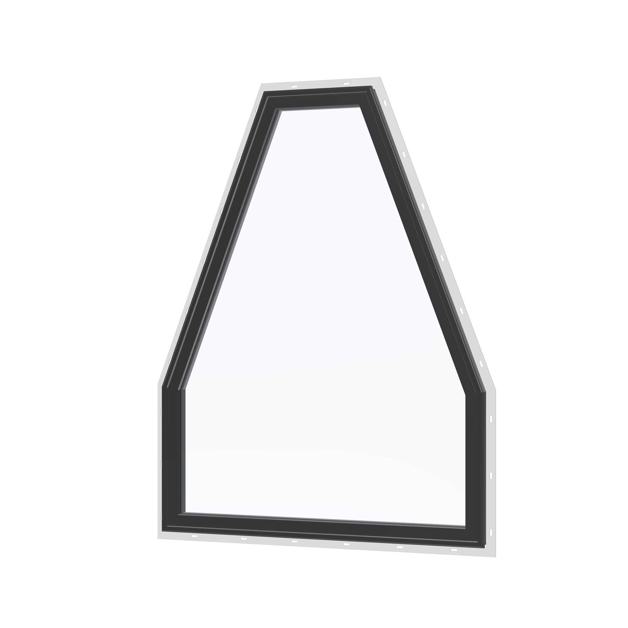 Angled exterior view of the 36 × 48 inch double polygon, black exterior / black interior, with nailing flange
