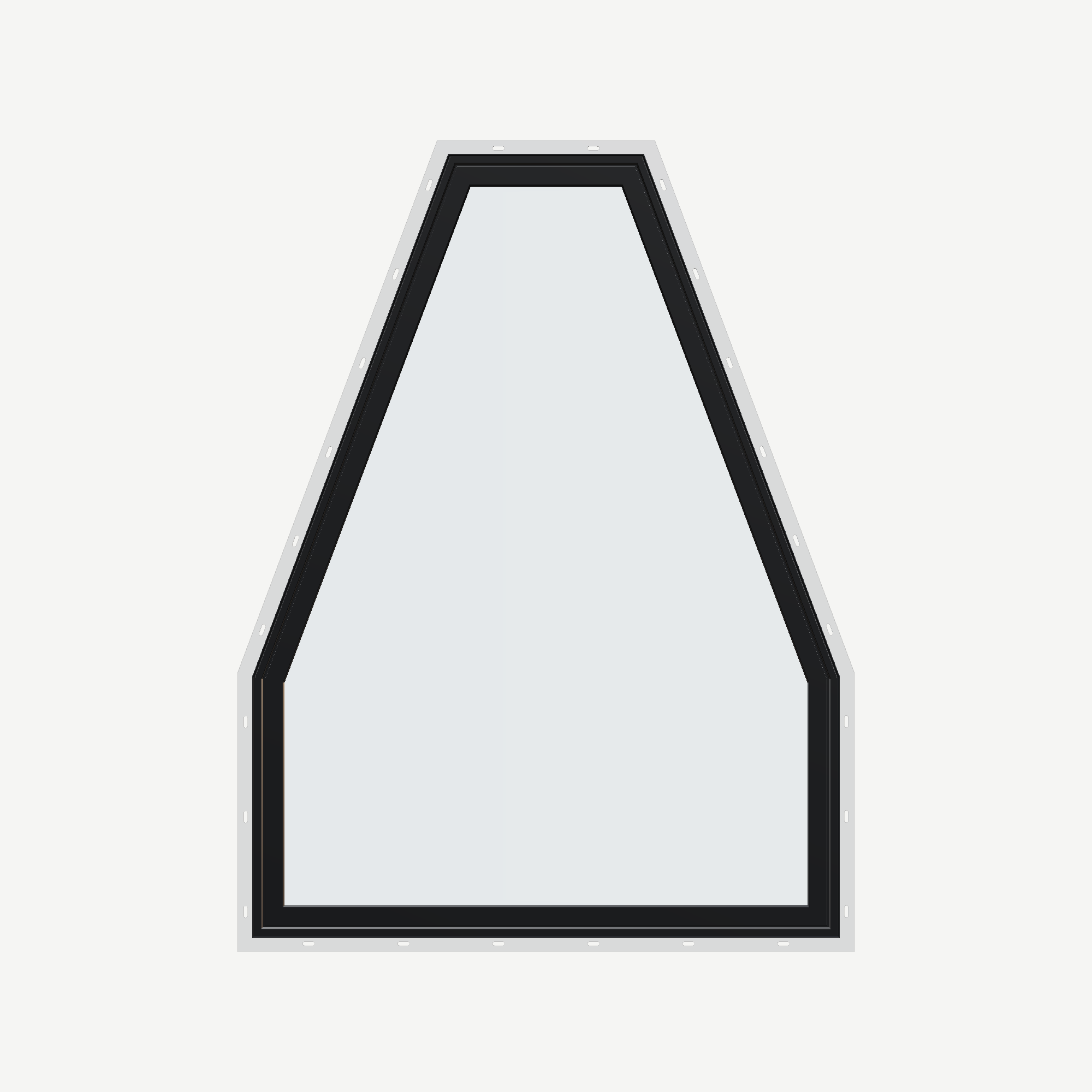 Straight exterior view of the 36 × 48 inch double polygon, black exterior / black interior, with nailing flange