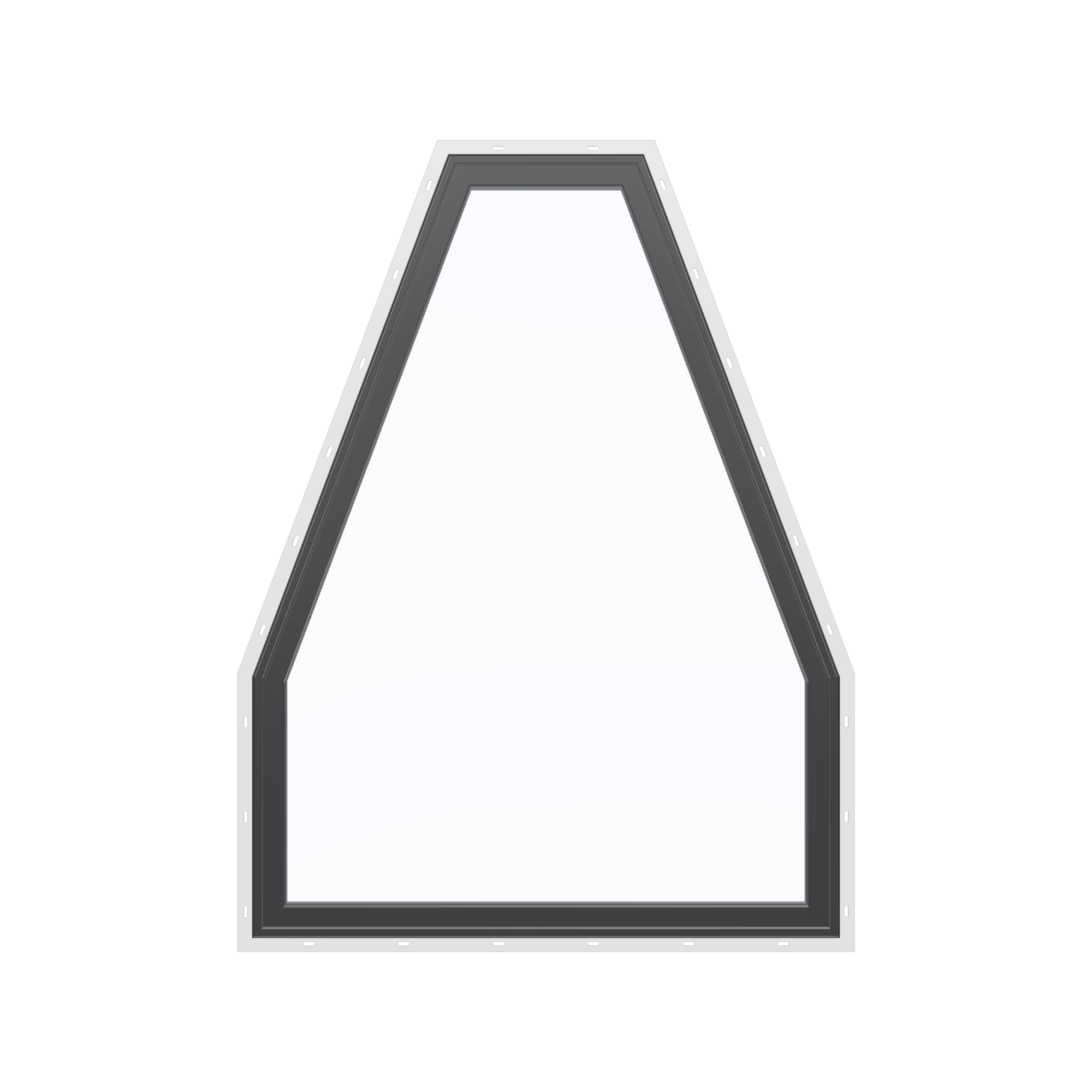 Straight exterior view of the 36 × 48 inch double polygon, black exterior / black interior, with nailing flange