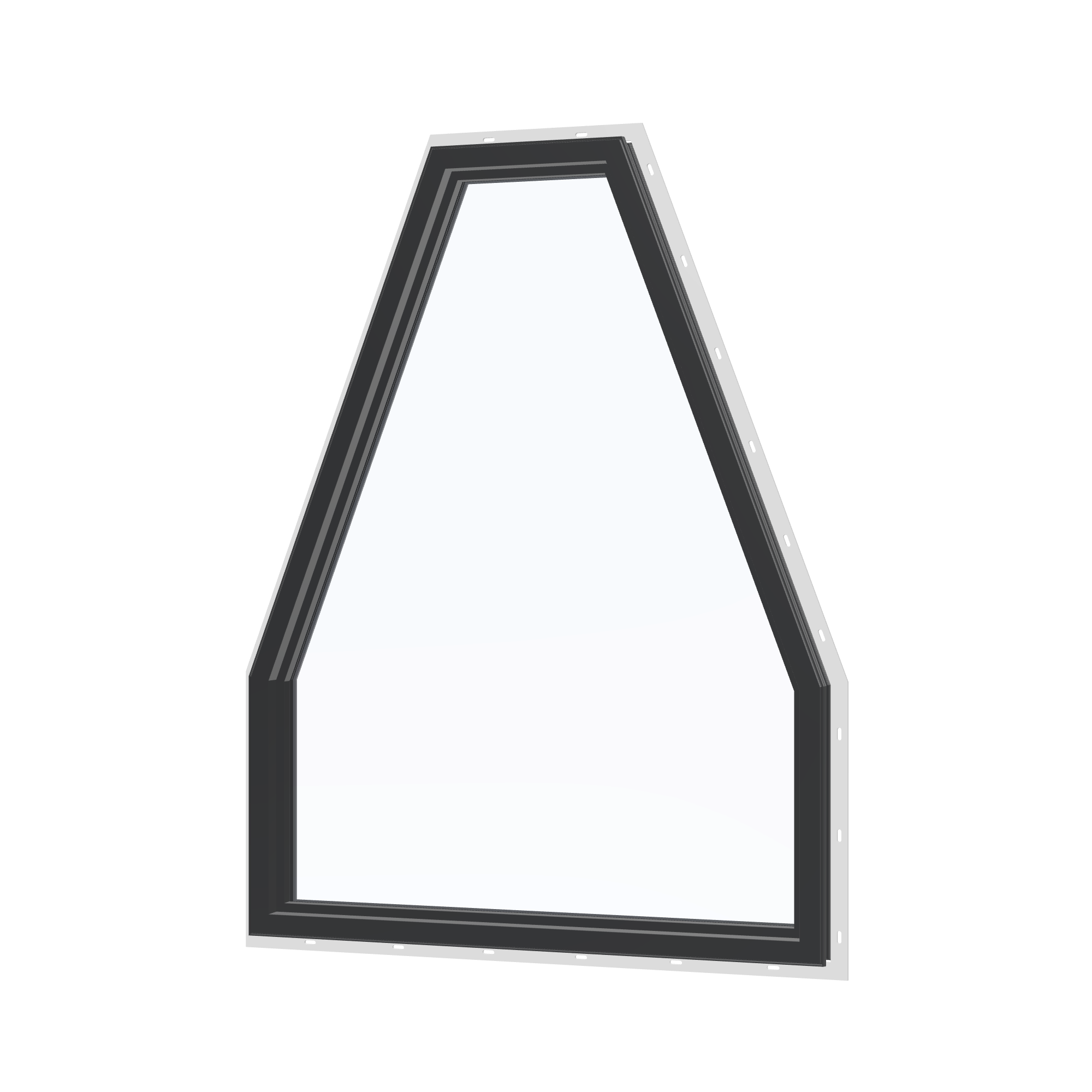 Angled interior view of the 36 × 48 inch double polygon, black exterior / black interior, with nailing flange