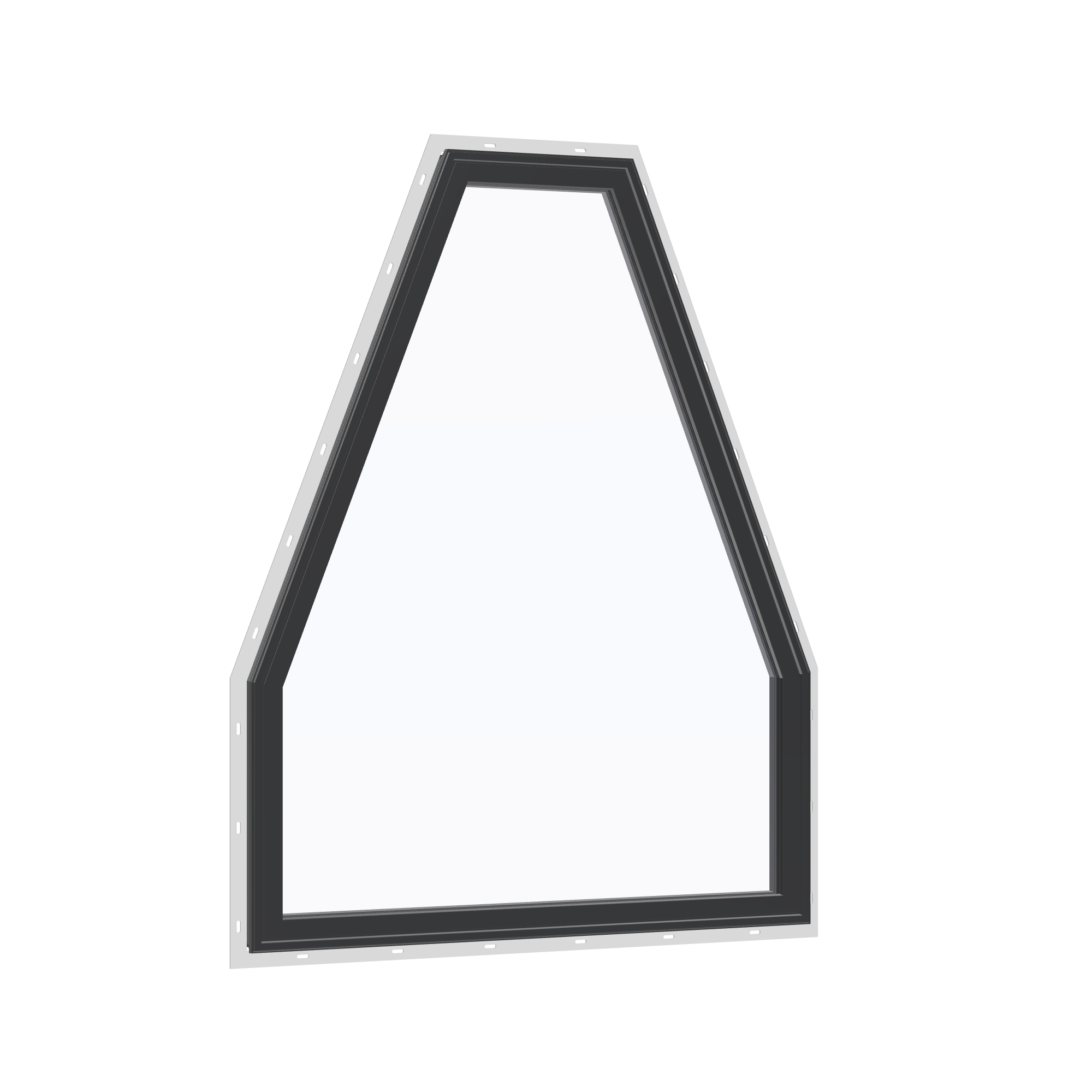 Opposite exterior angle of the 36 × 48 inch double polygon, black exterior / black interior, with nailing flange