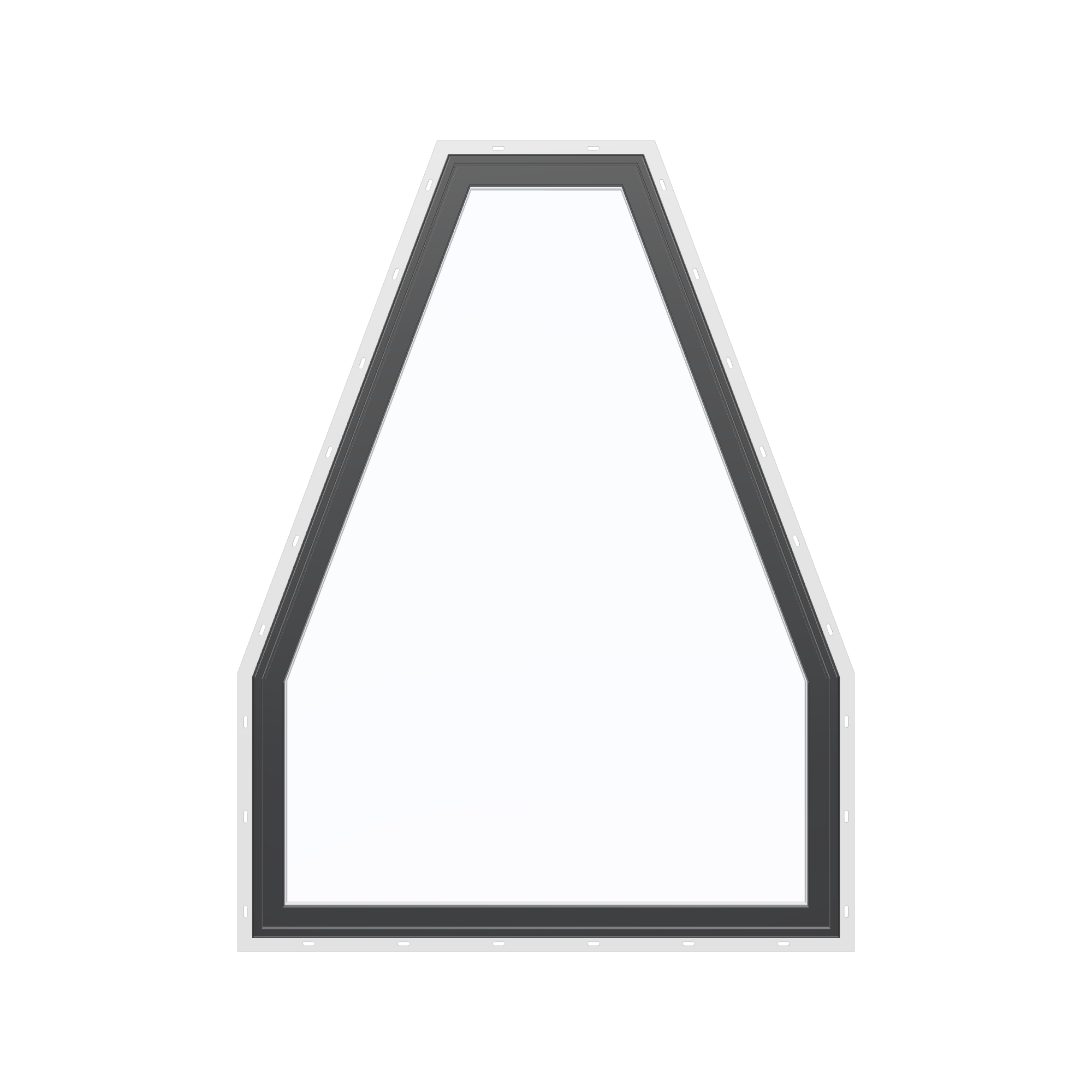 Straight exterior view of the 36 × 48 inch double polygon, black exterior / white interior, with nailing flange
