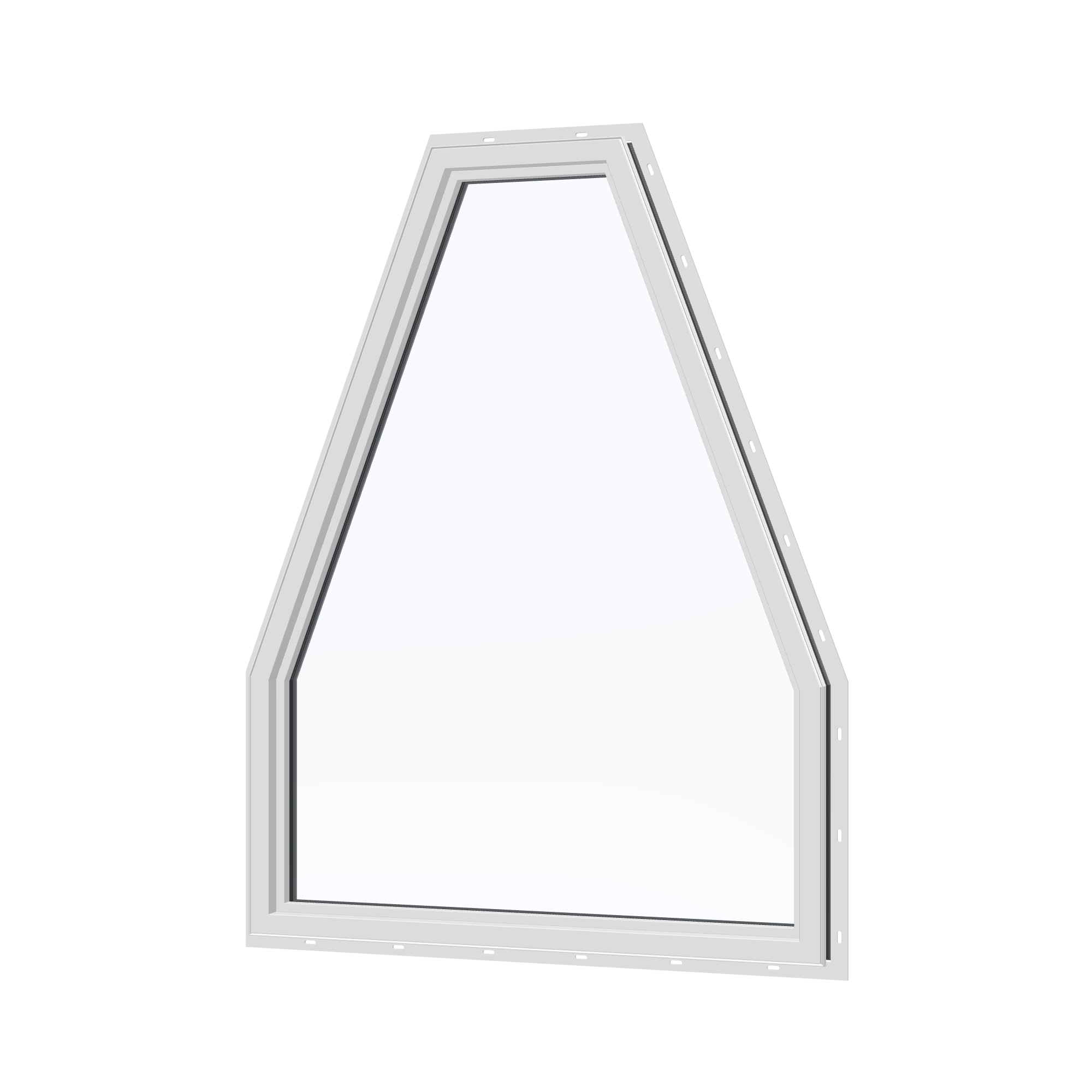 Angled interior view of the 36 × 48 inch double polygon, black exterior / white interior, with nailing flange