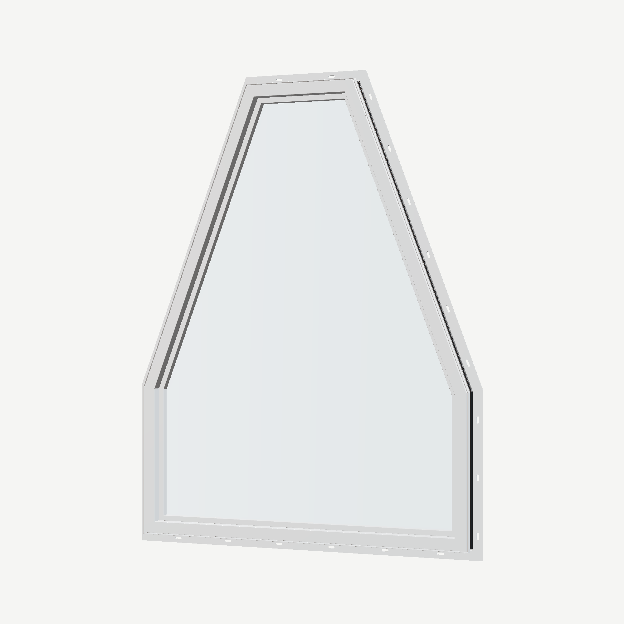 Angled interior view of the 36 × 48 inch double polygon, black exterior / white interior, with nailing flange