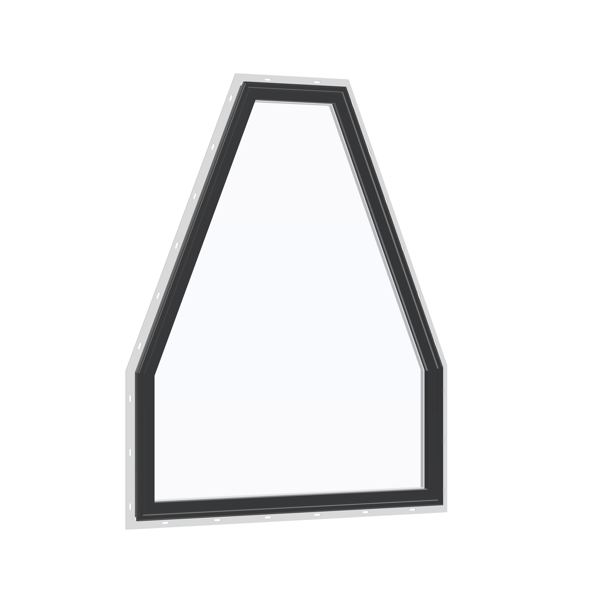Opposite exterior angle of the 36 × 48 inch double polygon, black exterior / white interior, with nailing flange