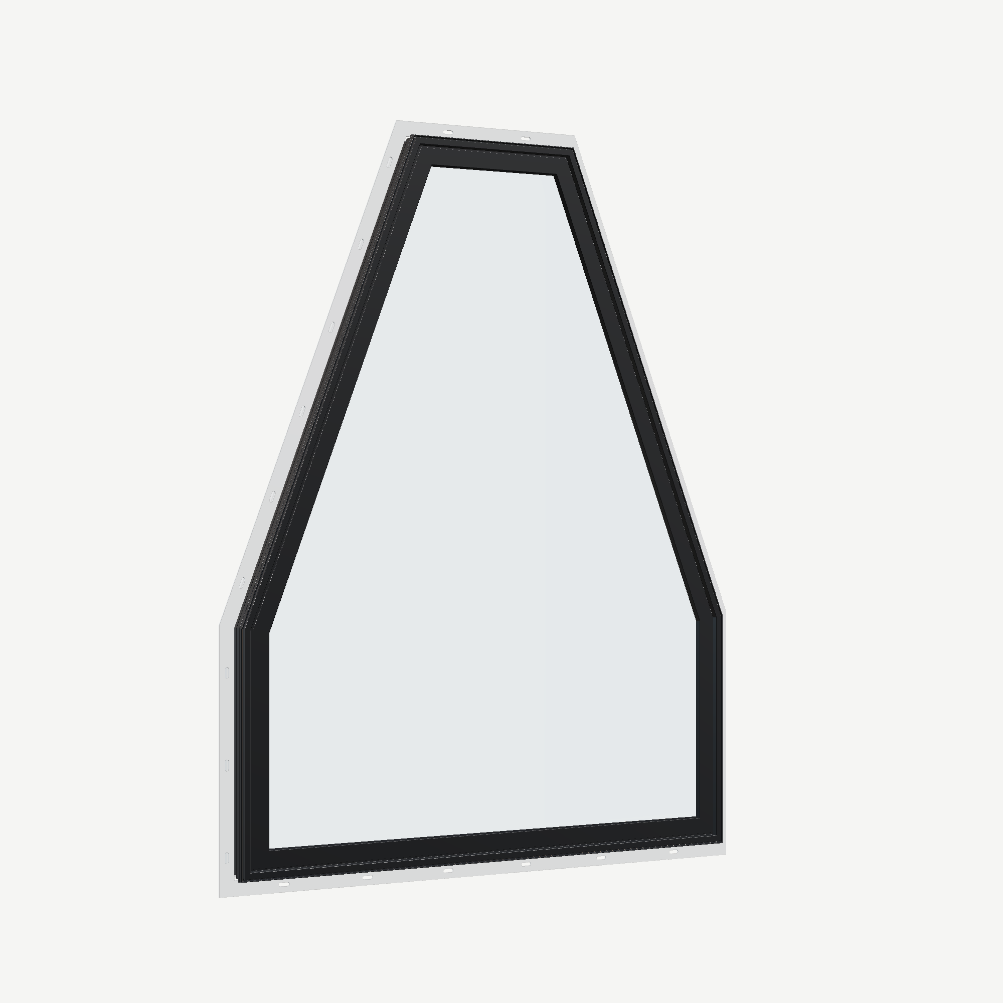 Opposite exterior angle of the 36 × 48 inch double polygon, black exterior / white interior, with nailing flange